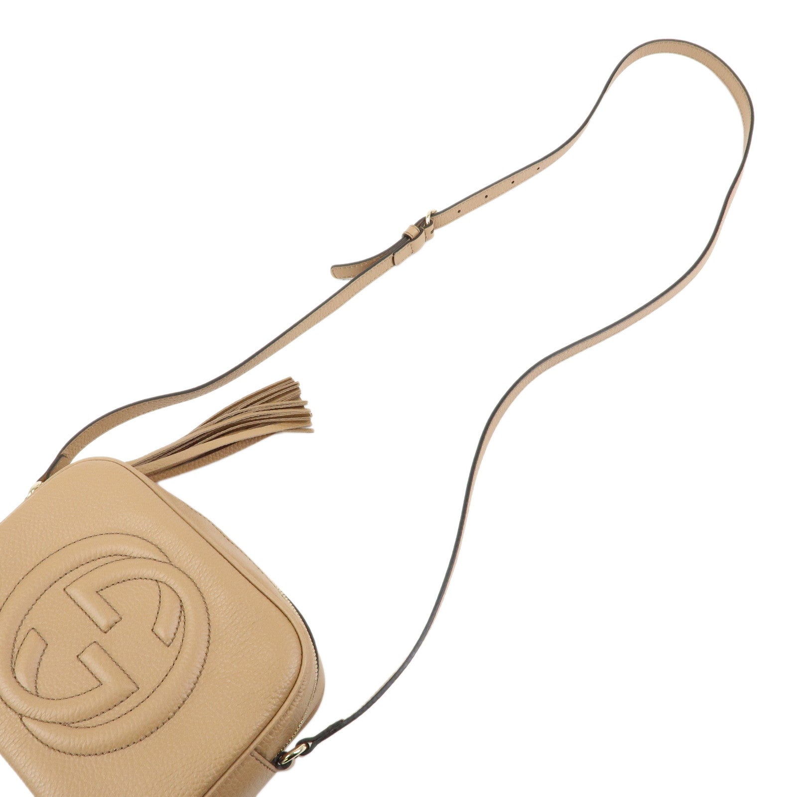 GUCCI SOHO Interlocking G Leahter Small Disco Bag Beige 722319