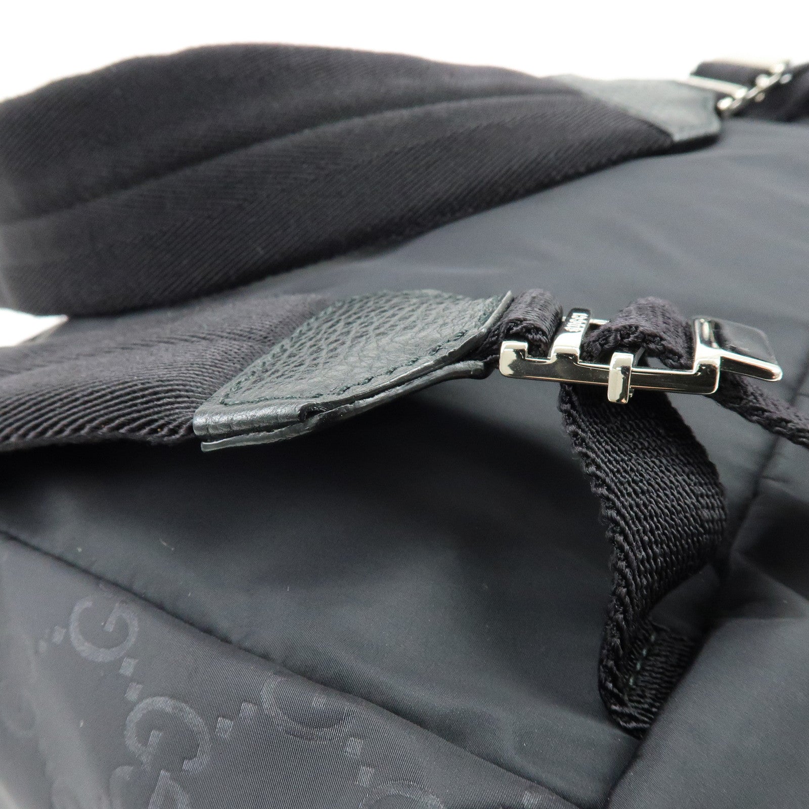 GUCCI GG Nylon Leather Backpack Ruck Sack Black 406361