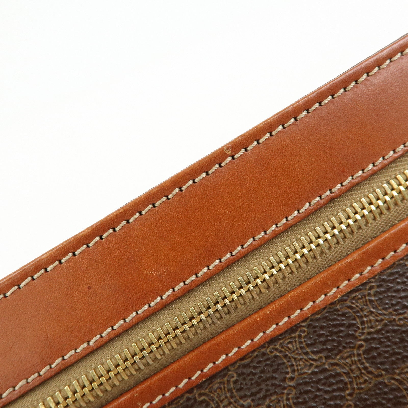CELINE Logo Macadam PVC Leather Clutch Bag Flat Pouch Brown