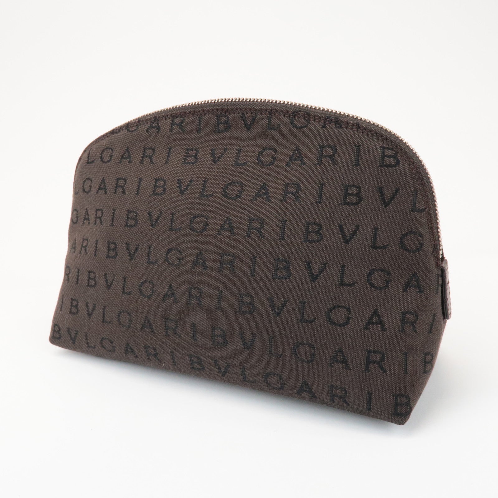 BVLGARI Logomania Canvas Pouch Cosmetic Pouch Dark Brown