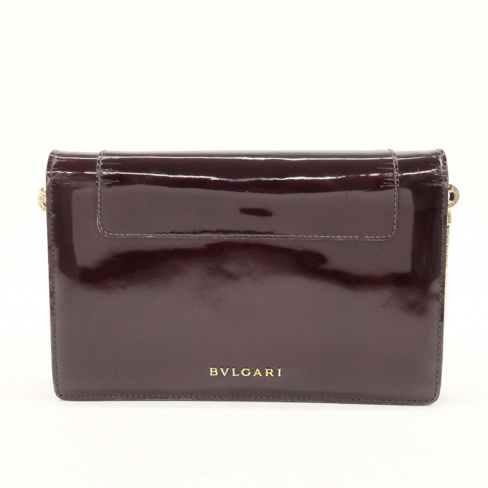 BVLGARI Serpenti Forever Patent Leather Chain Wallet Purple