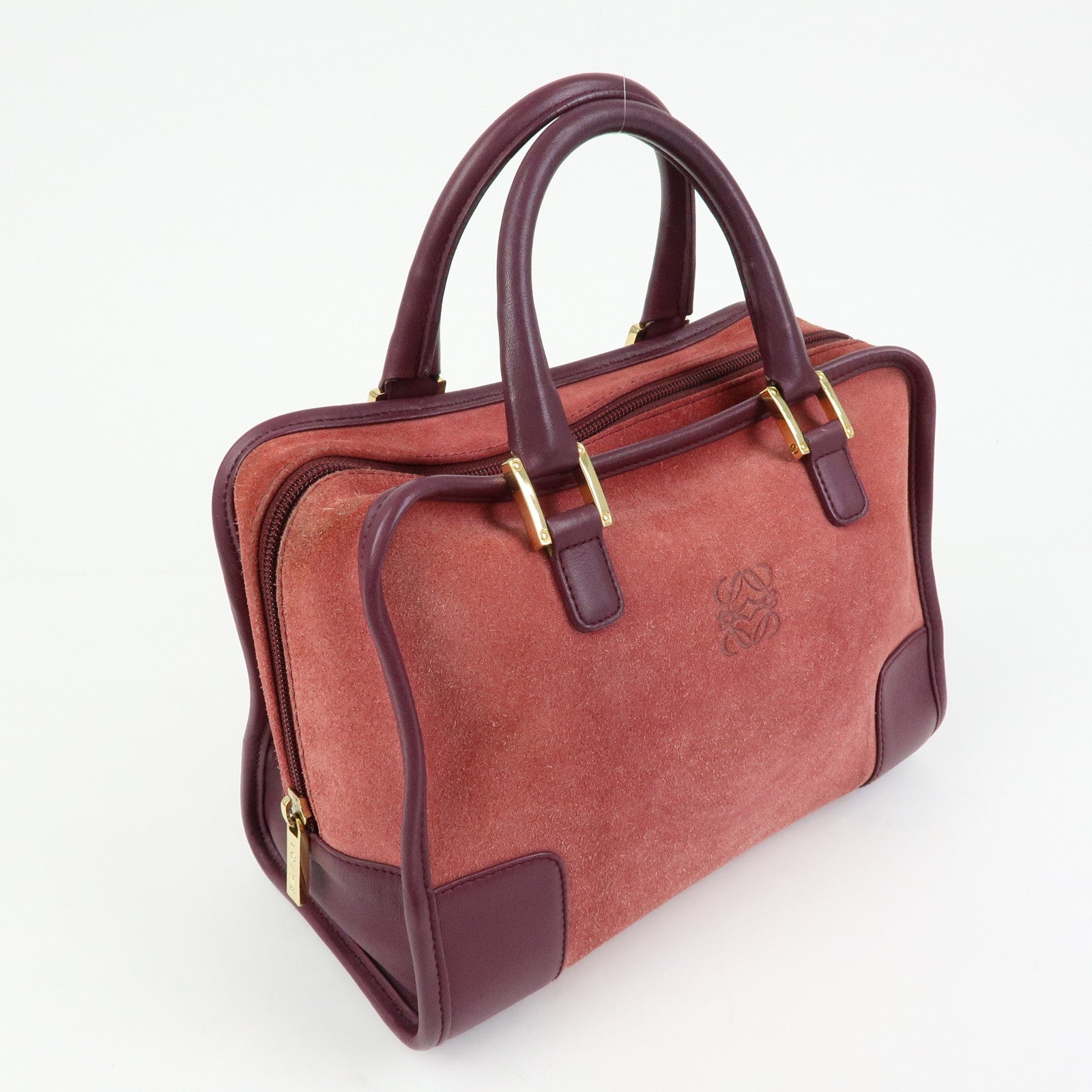 LOEWE Anagram Amazona 28 Suede Leather Hand Bag Red Bordeaux