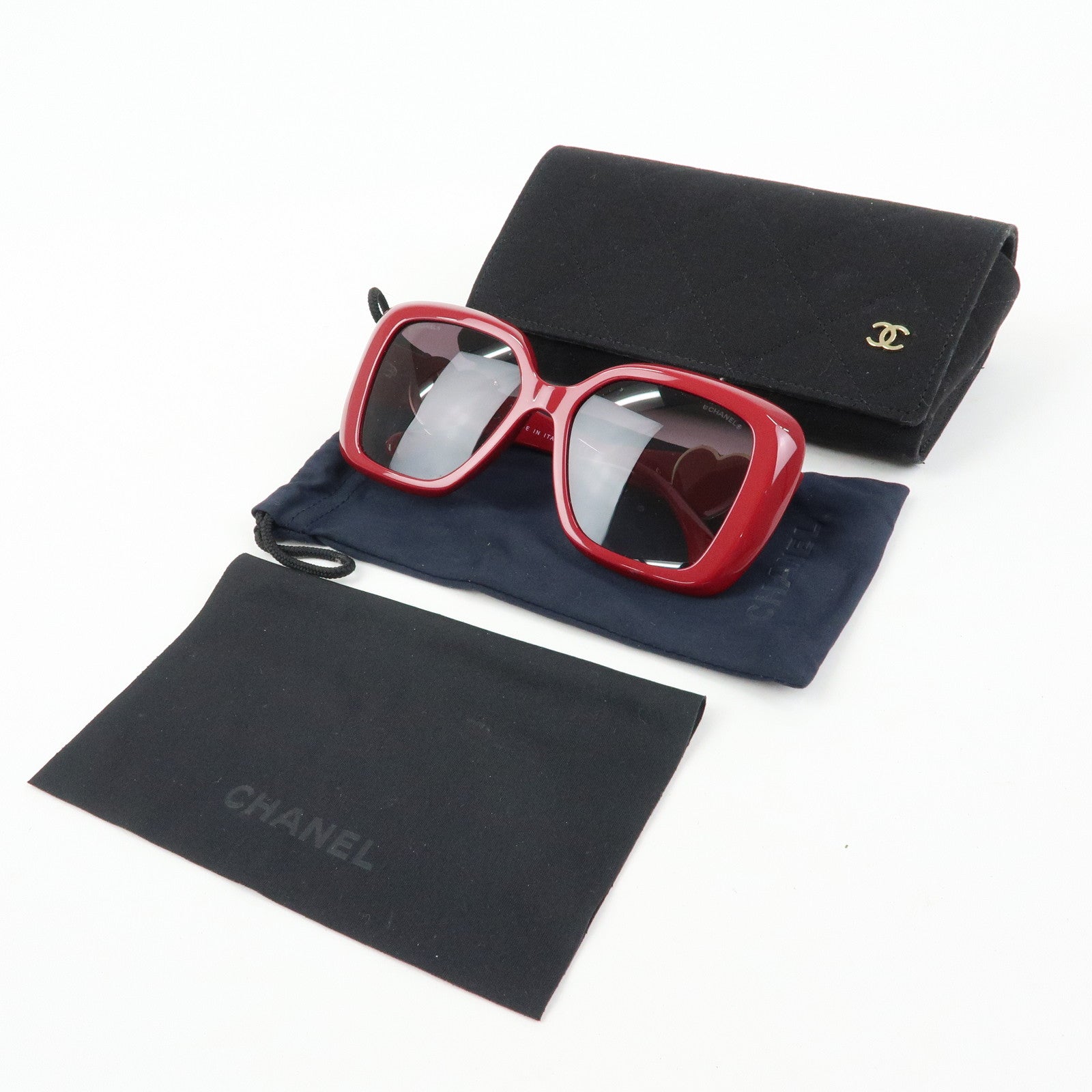 CHANEL COCO Mark Heart Plastic Sunglasses Red 5518-A 54□17 140 3N