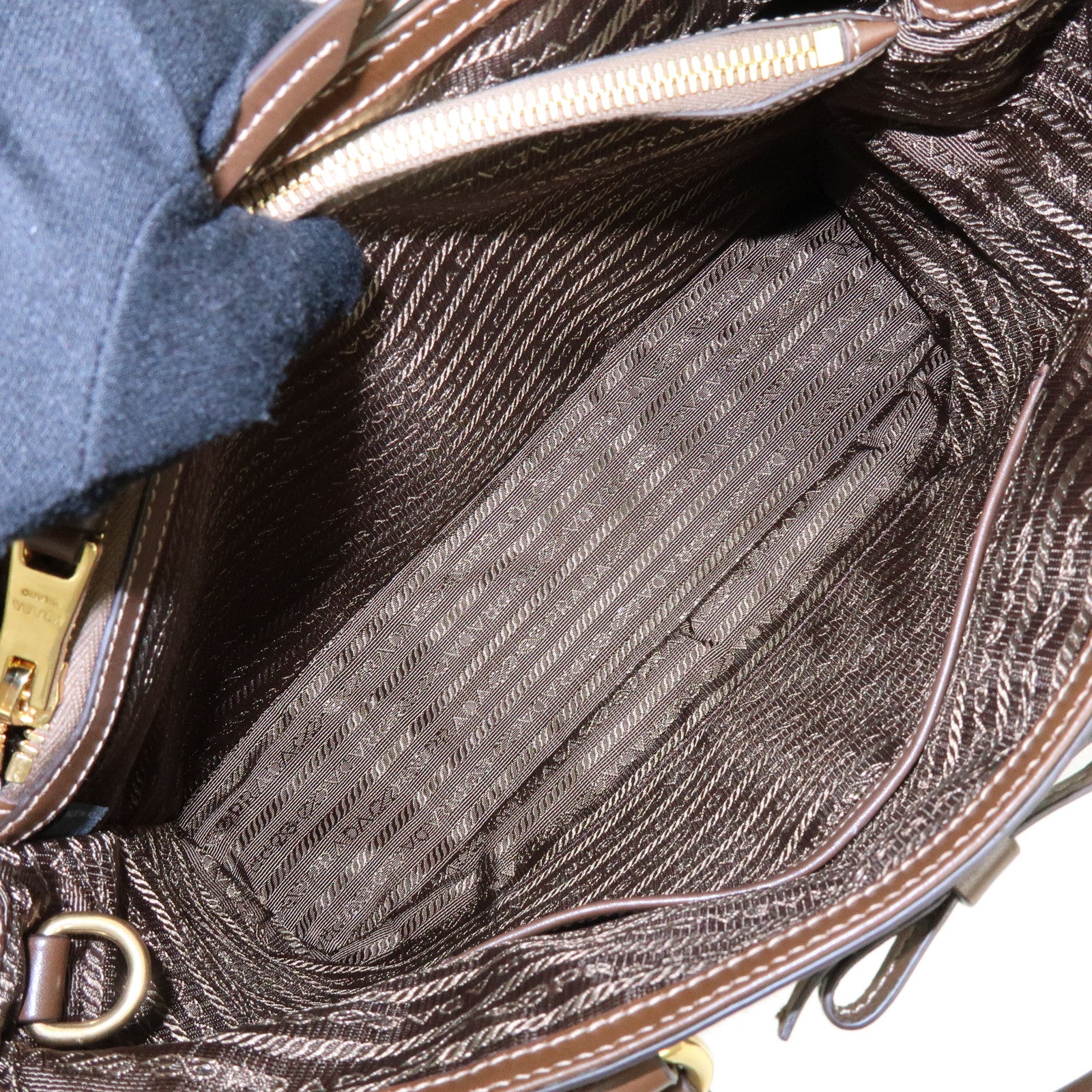 PRADA Triangle Logo Jacquard Leather 2Way Hand Shoulder Bag 1BA579