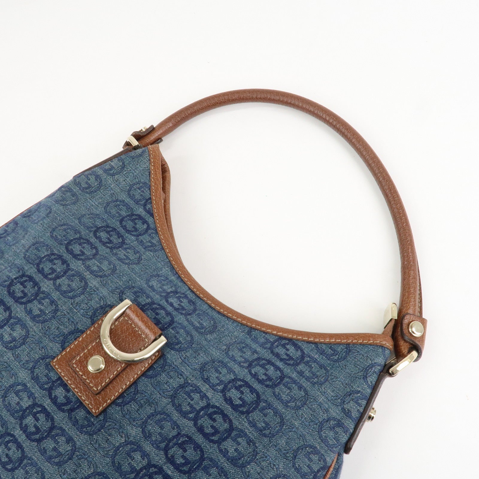GUCCI Interlocking G Abbey GG Denim Shoulder Bag Brown Denim 130738