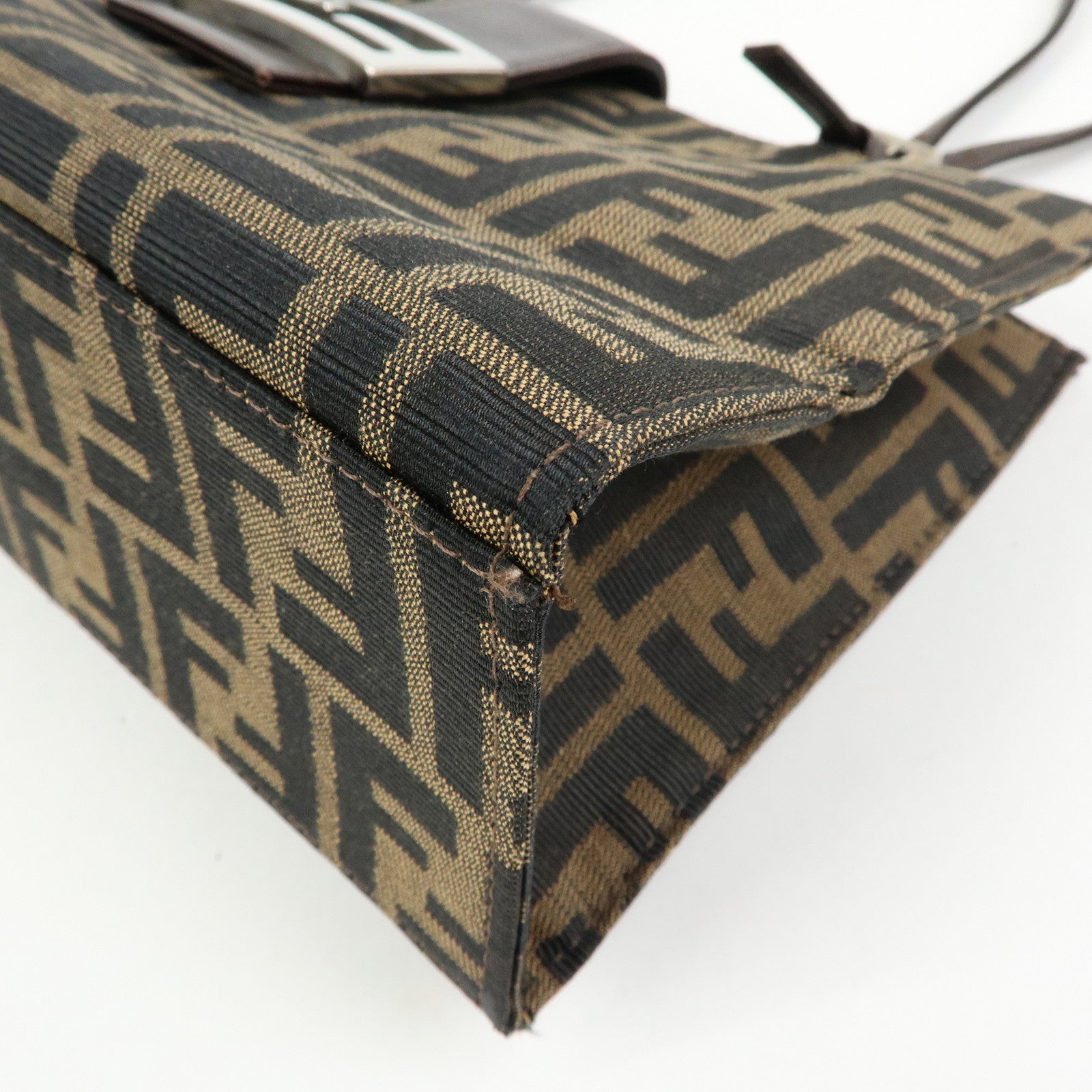 FENDI Zucca Canvas Leather Handbag Shoulder Bag Brown Black