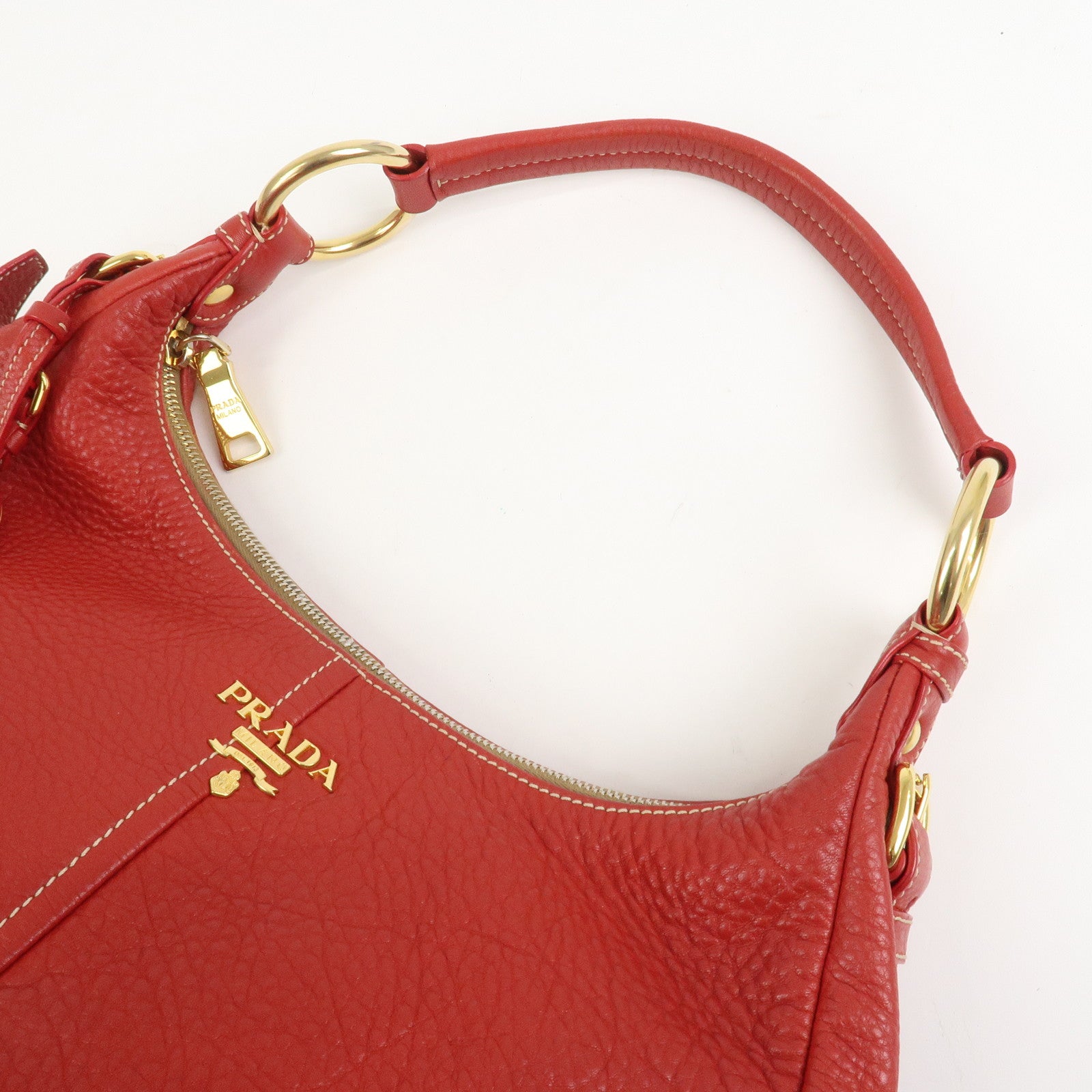 PRADA Logo Leather Shoulder Bag Hand Bag Red BR4373