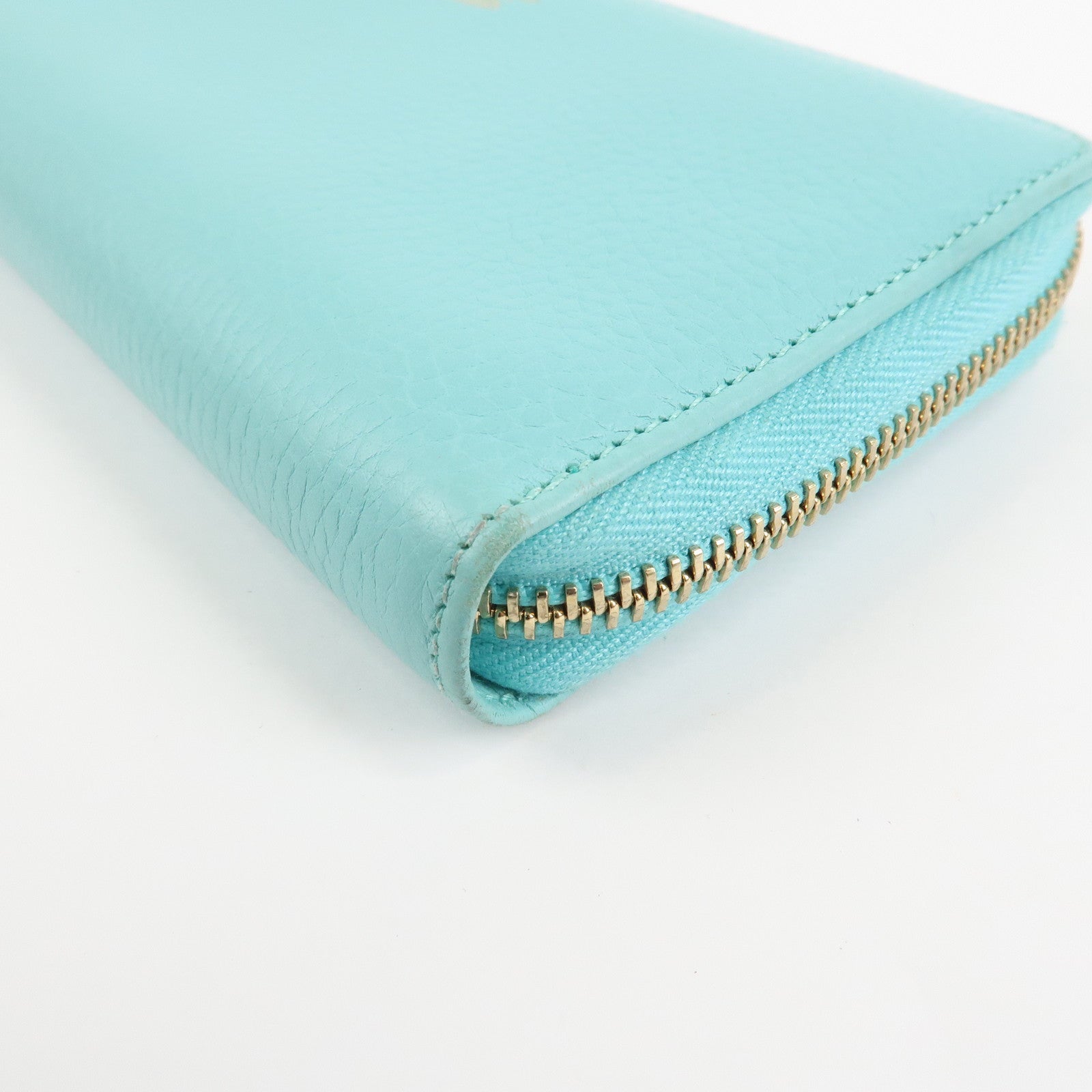 GUCCI Bamboo Leather Round Zippy Wallet Long Wallet Light Blue 307984 Used