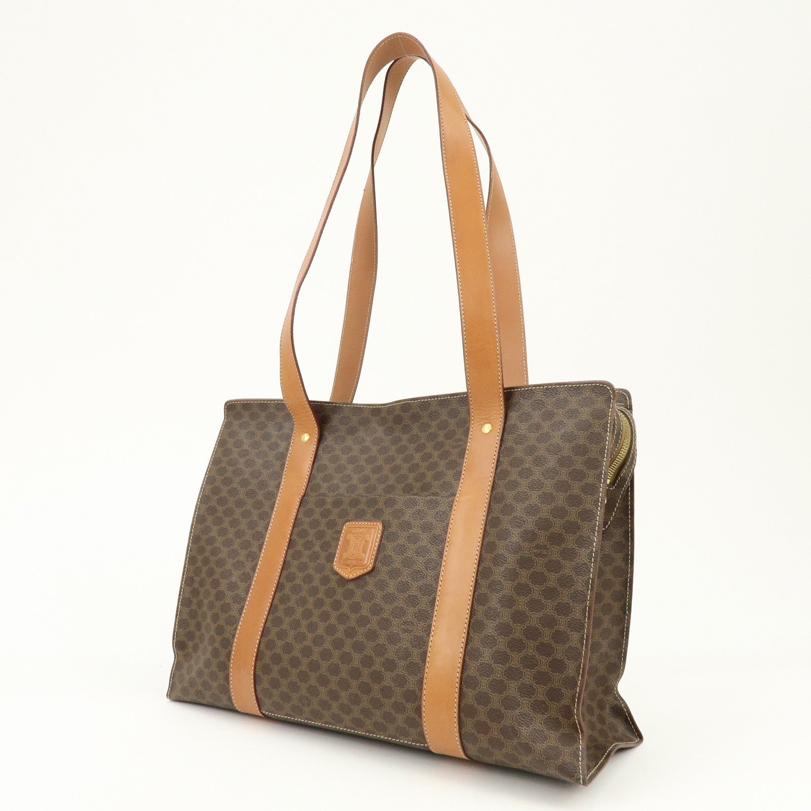 CELINE Macadam PVC Canvas Leather Tote Bag Shoulder Bag Brown