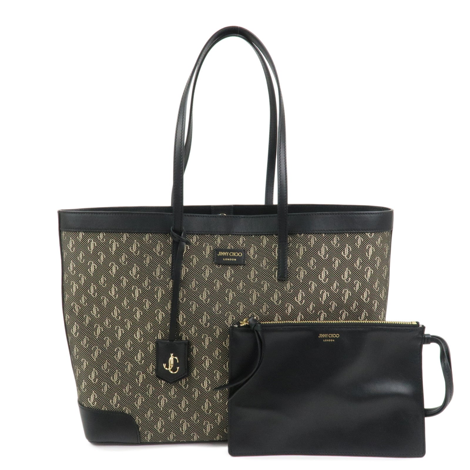 JIMMY CHOO Jaquard Leather Tote Bag Shoulder Bag Black