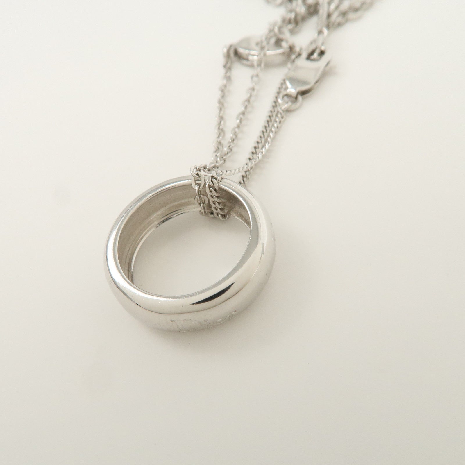 Christian Dior Metal Ring Ribbon Heart Motif Bracelet Silver Pink