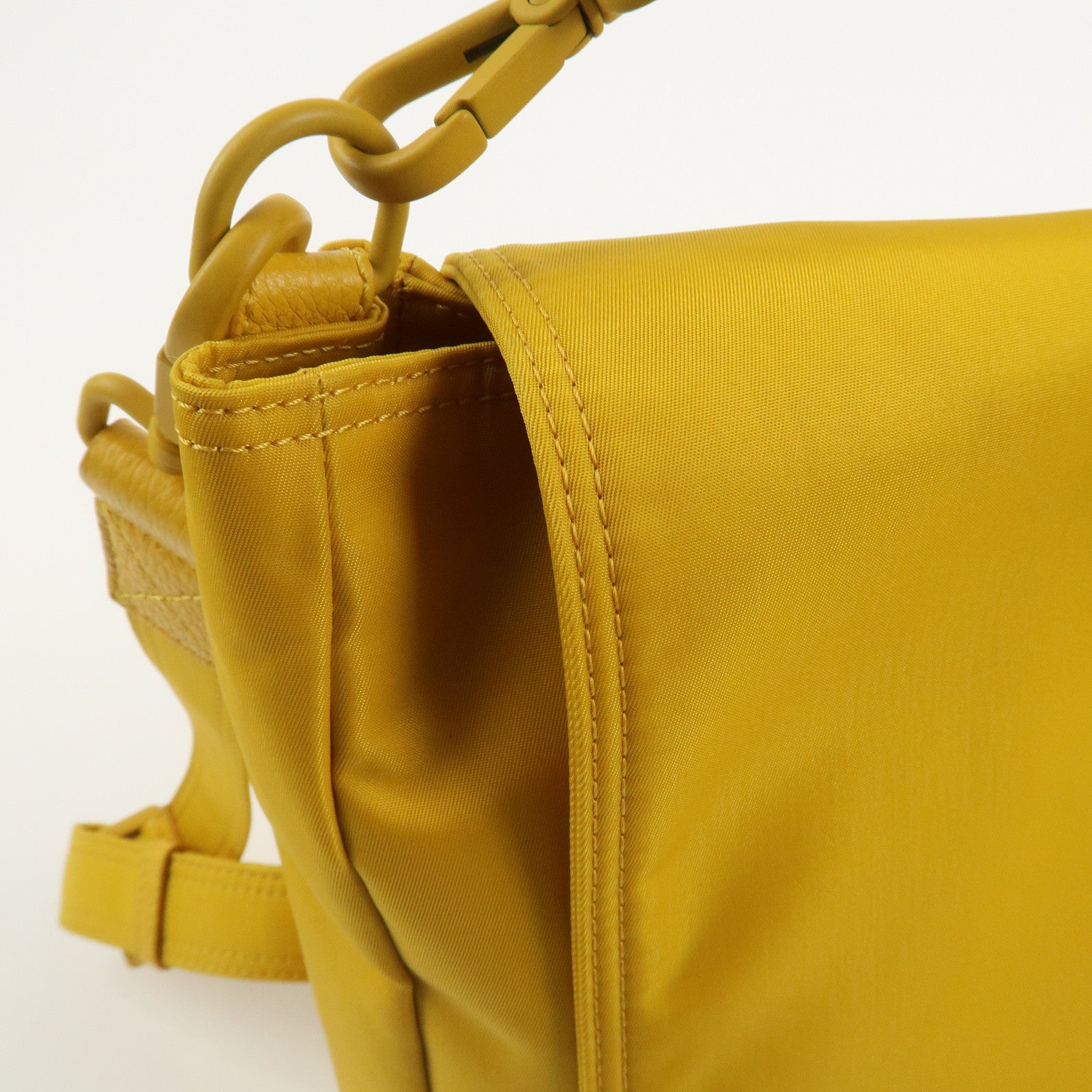 FENDI Baguette Nylon Leather 2Way Bag Hand Bag Shoulder Bag Yellow 7VA536