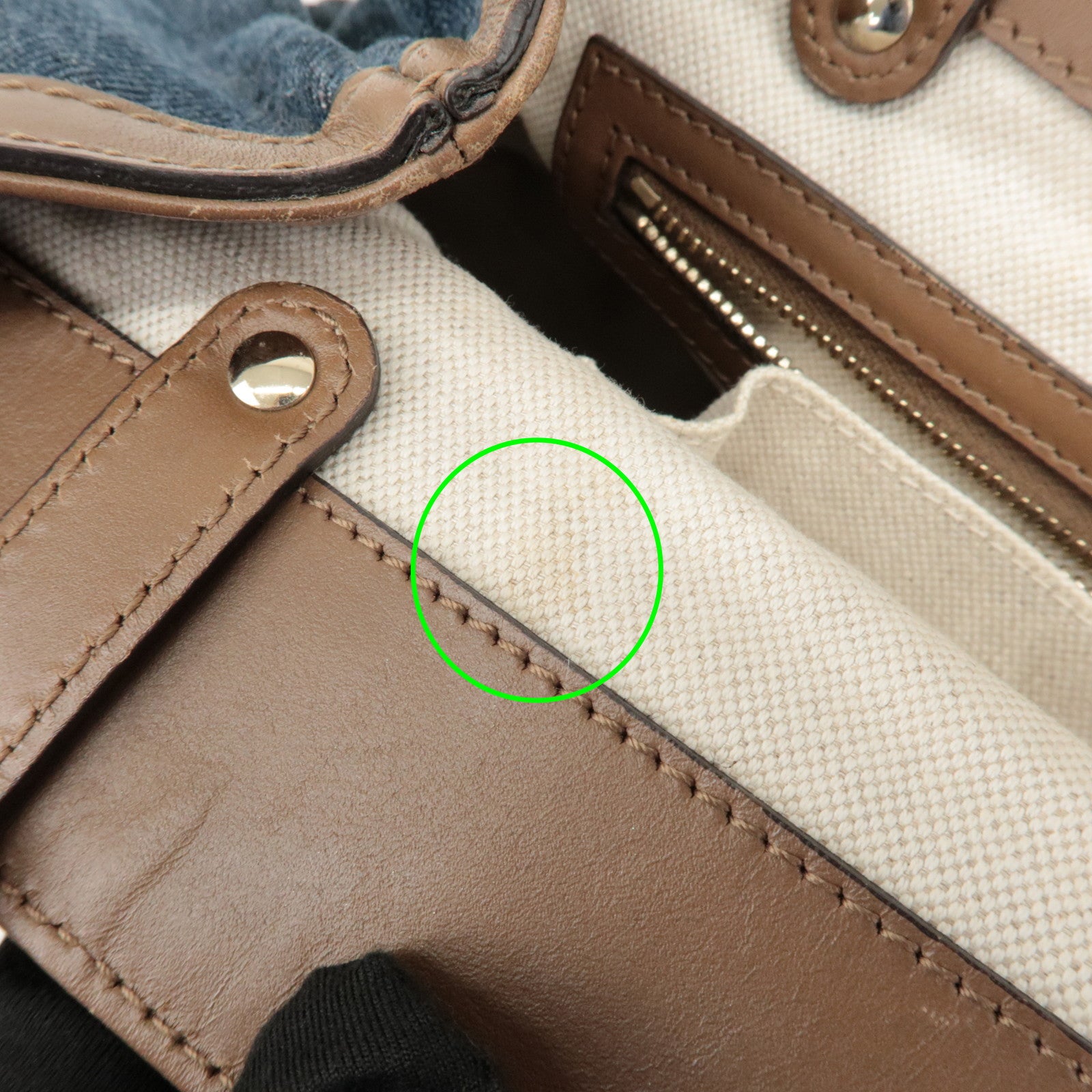 GUCCI Craft Denim Leather Tote Bag Hand Bag Navy Brown 348715 Used