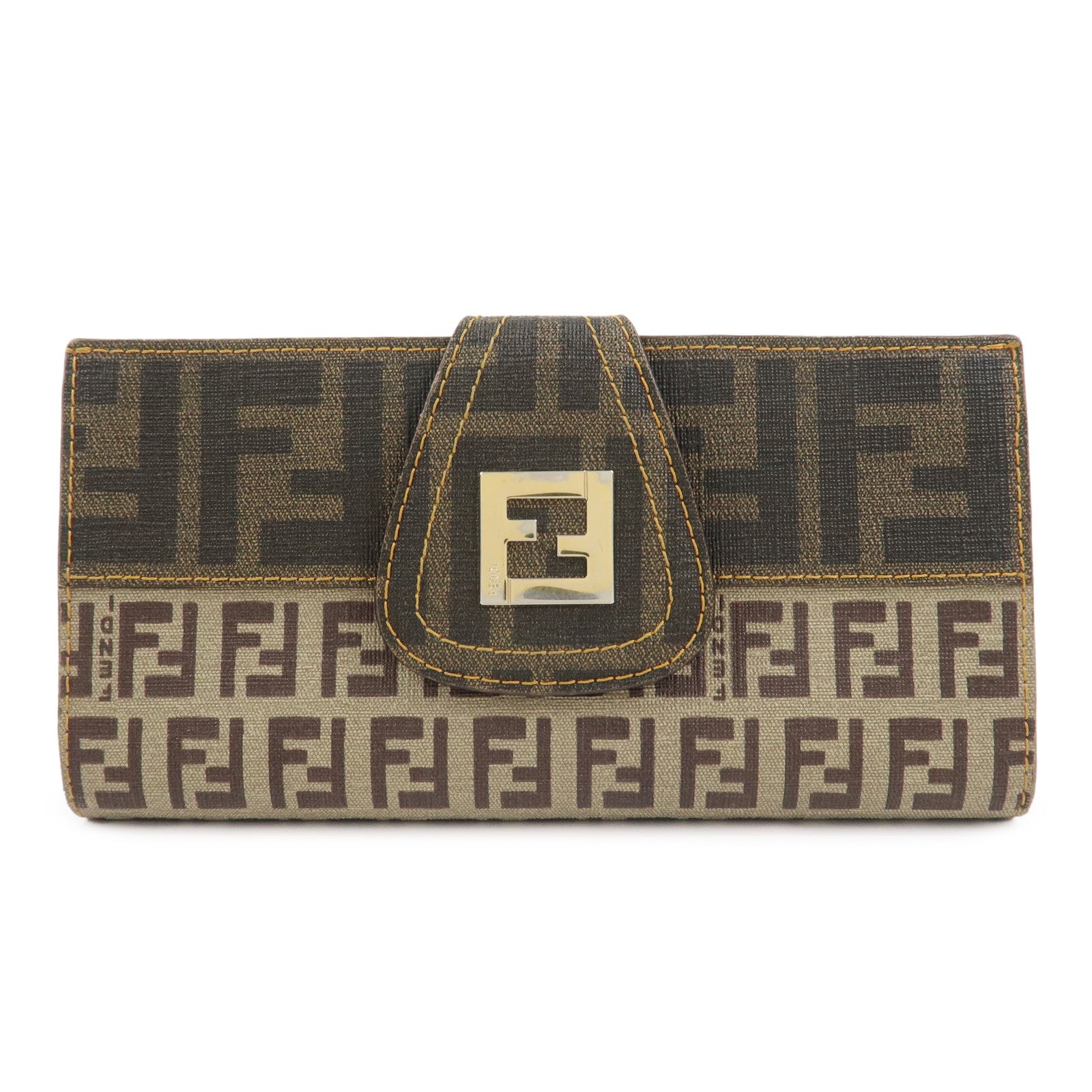 FENDI Zucca Zucchino PVC Leather Brown W Hook Long Wallet 8M00328