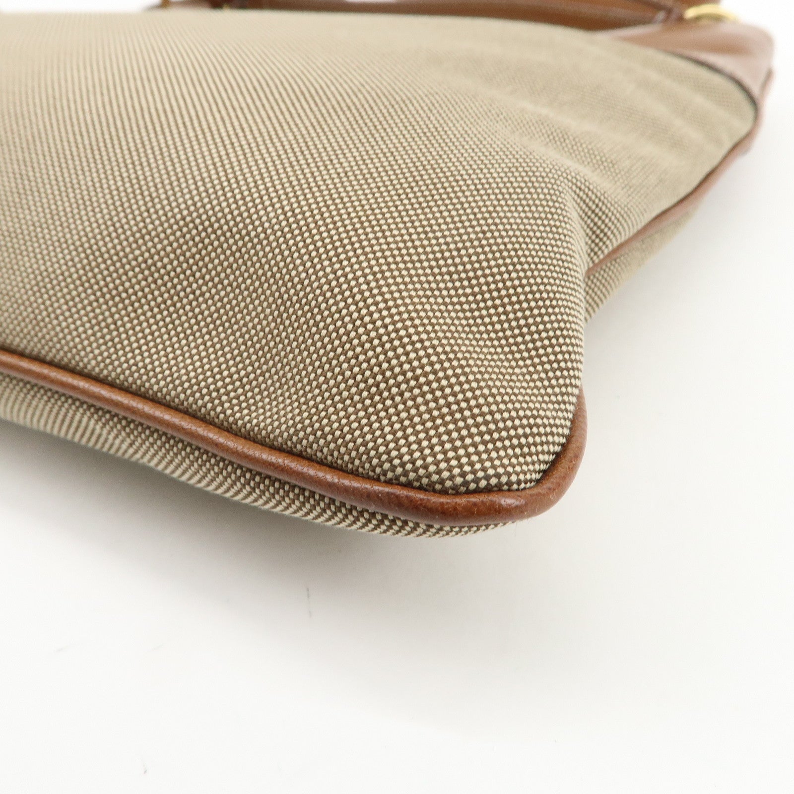 PRADA Logo Jacquard Leather Shoulder Bag Crossbody Bag Beige Brown