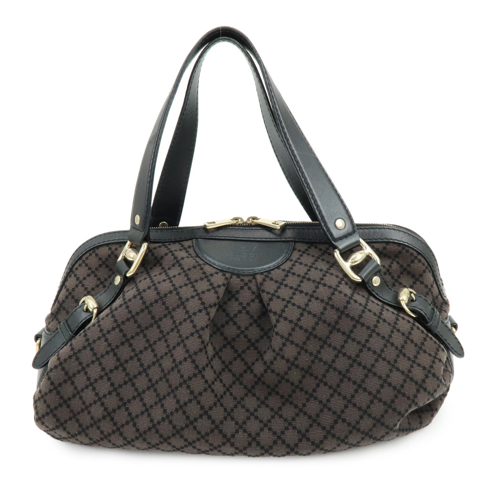 GUCCI Diamante Canvas Leather Shoulder Boston Bag Brown 269930