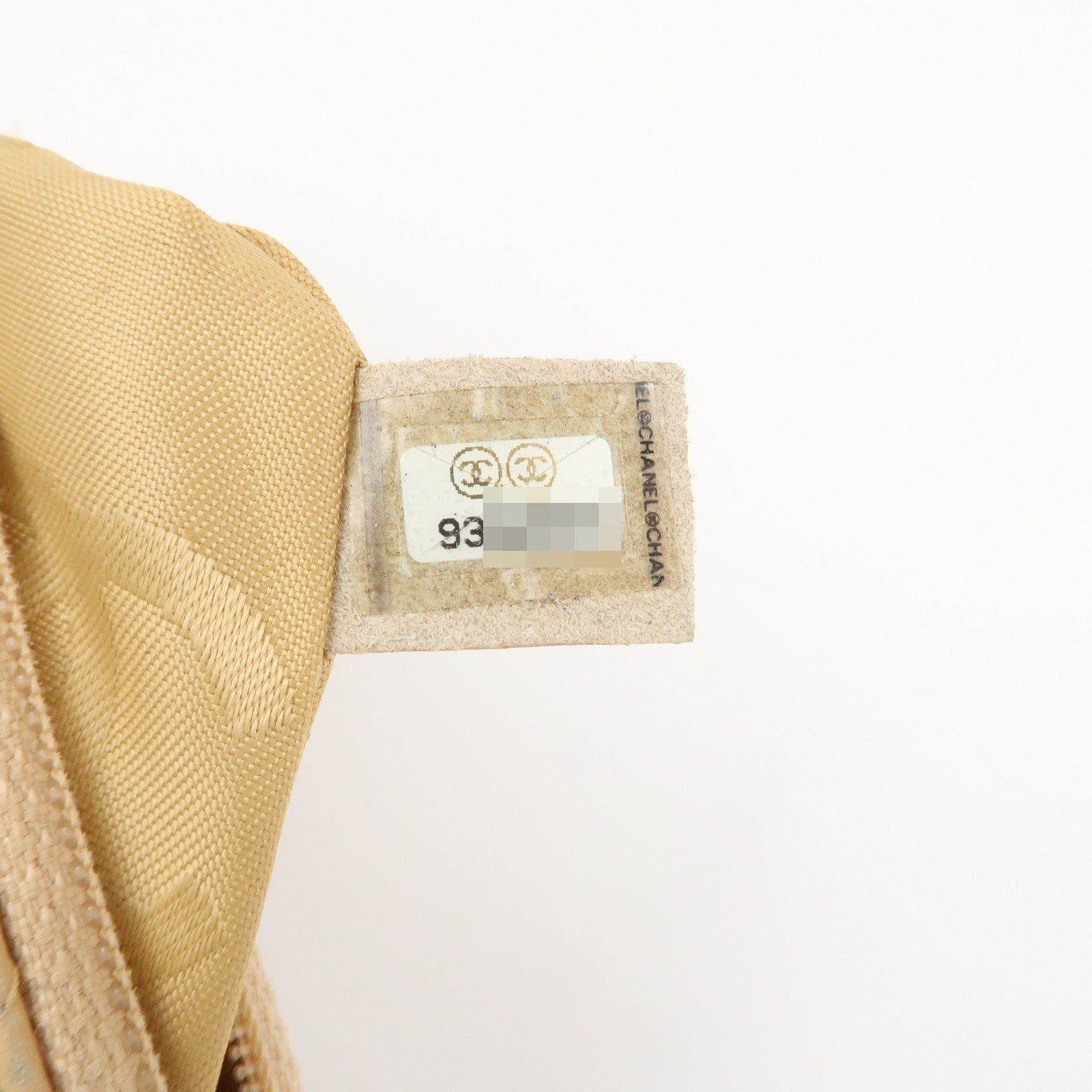 CHANEL Cambon Line Lamb Skin Cosmetic Pouch Makeup Bag Beige Black