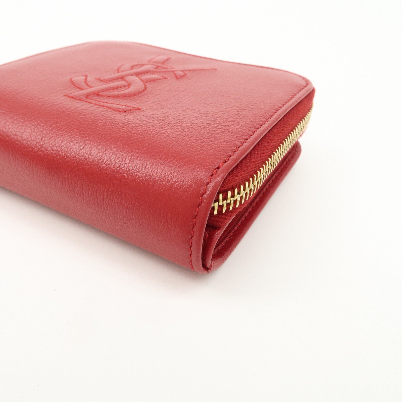 SAINT LAURENT Leather Compact Bi-fold Wallet Red