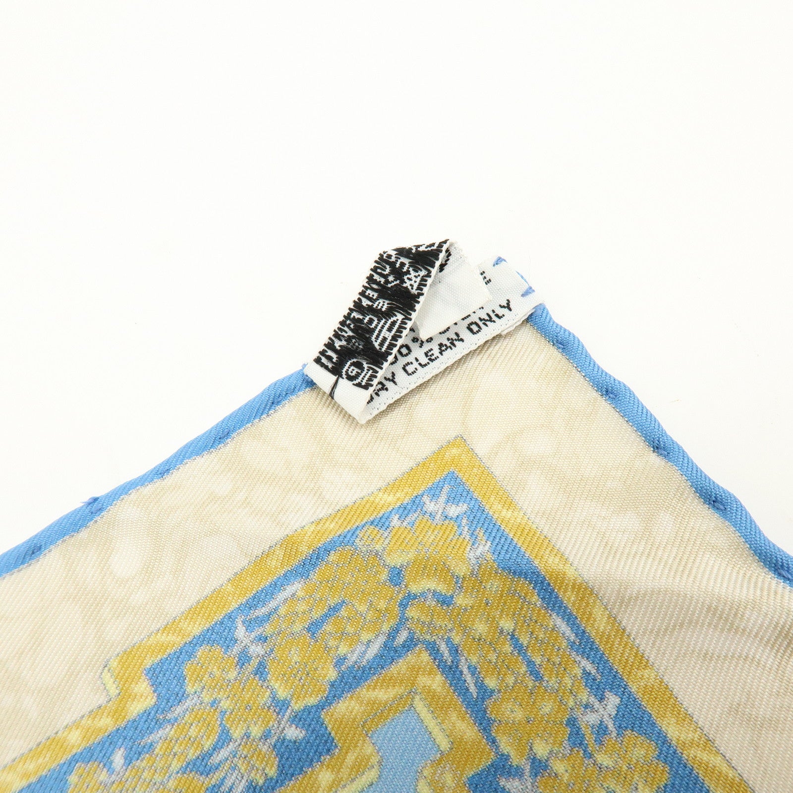 HERMES Carre 40 Silk 100% GLORIA SOLI Scarf Light Blue Gold