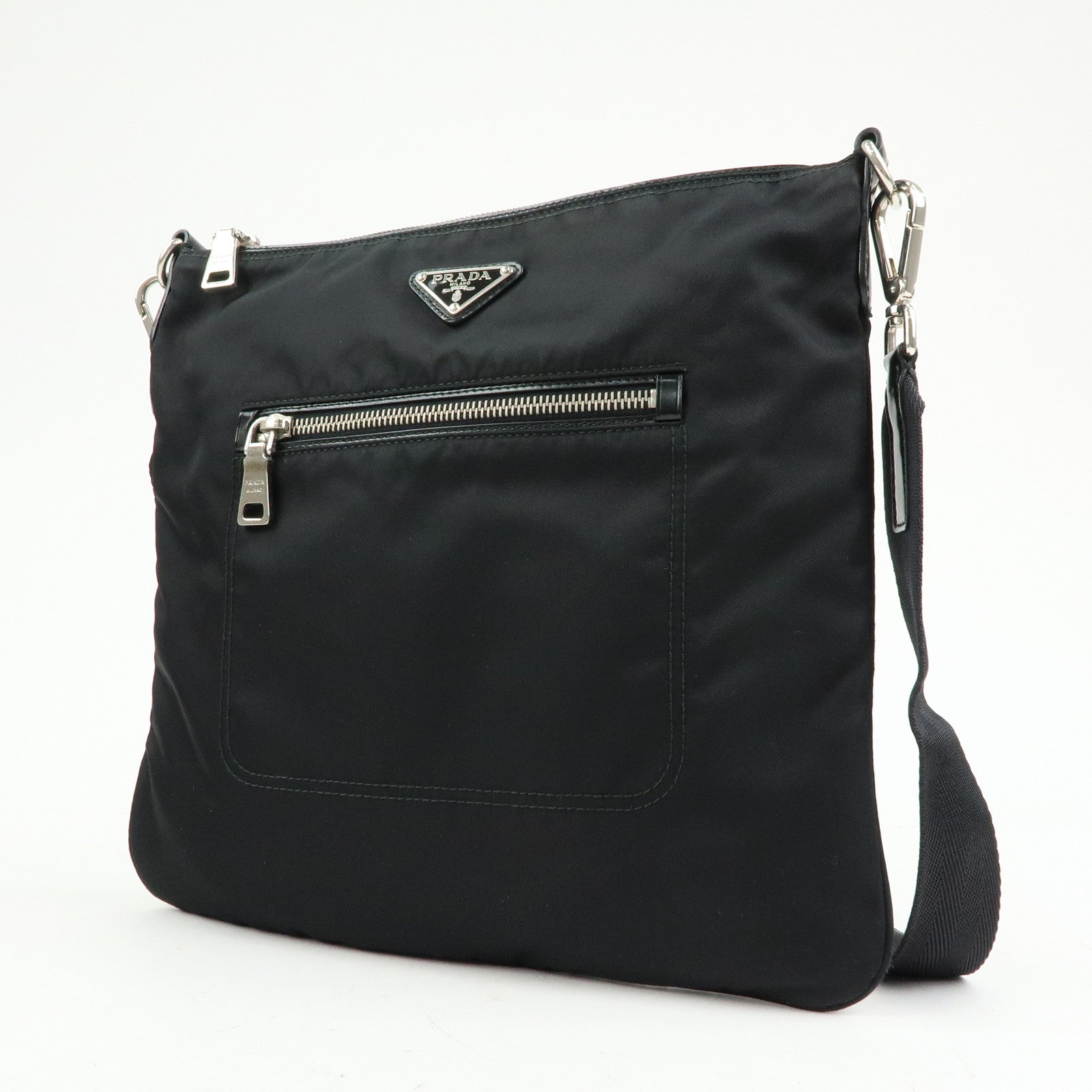 PRADA Triangle Logo Nylon Shoulder Bag Crossbody Bag Black BT0715