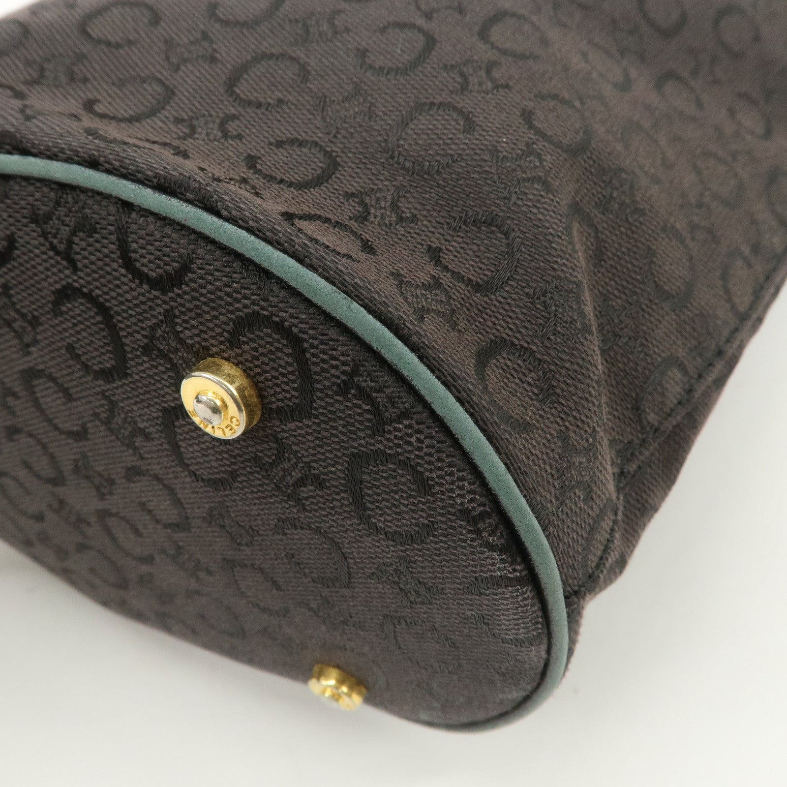 CELINE C Macadam Canvas Leather Tote Bag Shoulder Bag Black