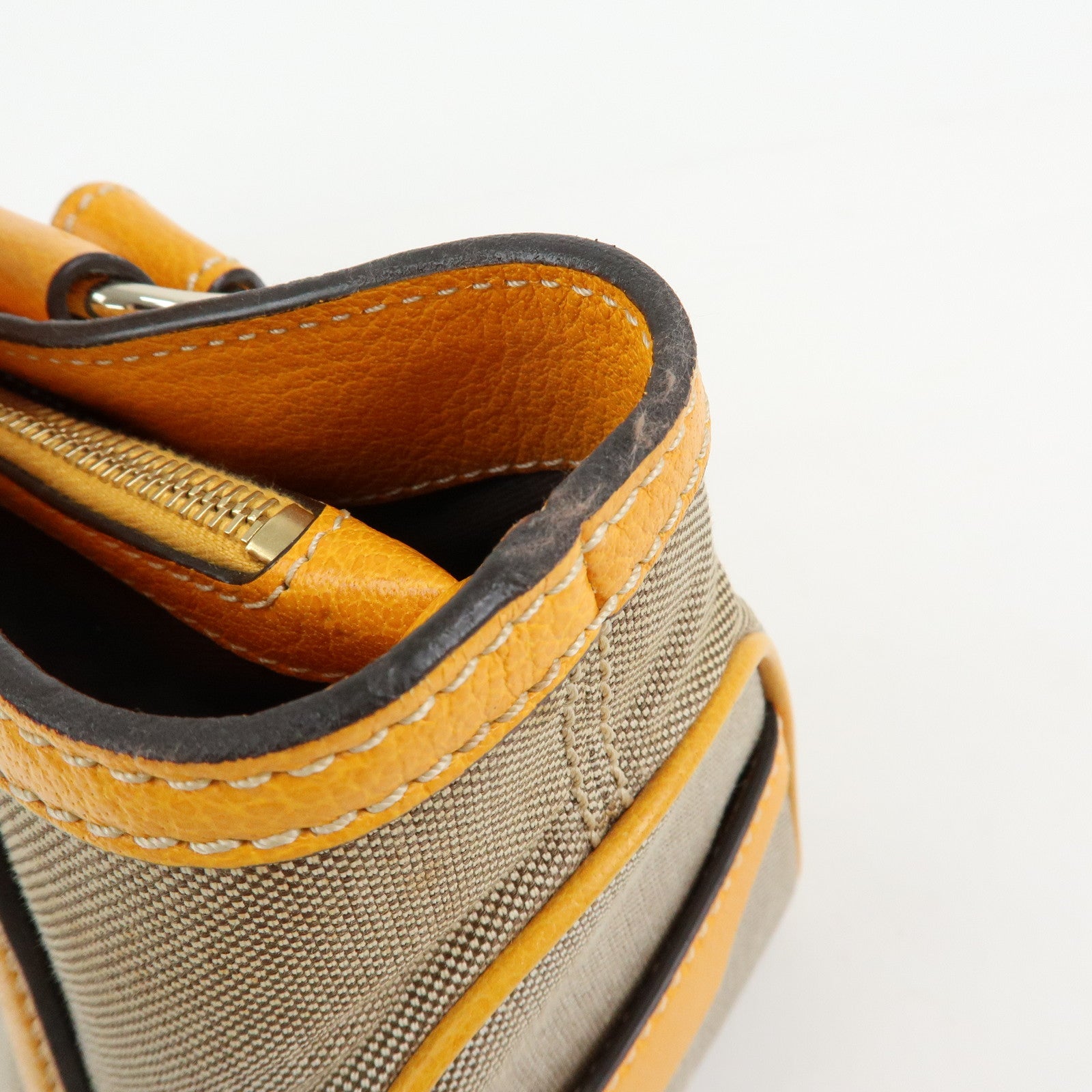 CELINE Leather Canvas Boogie Bag Hand Bag Yellow Gray
