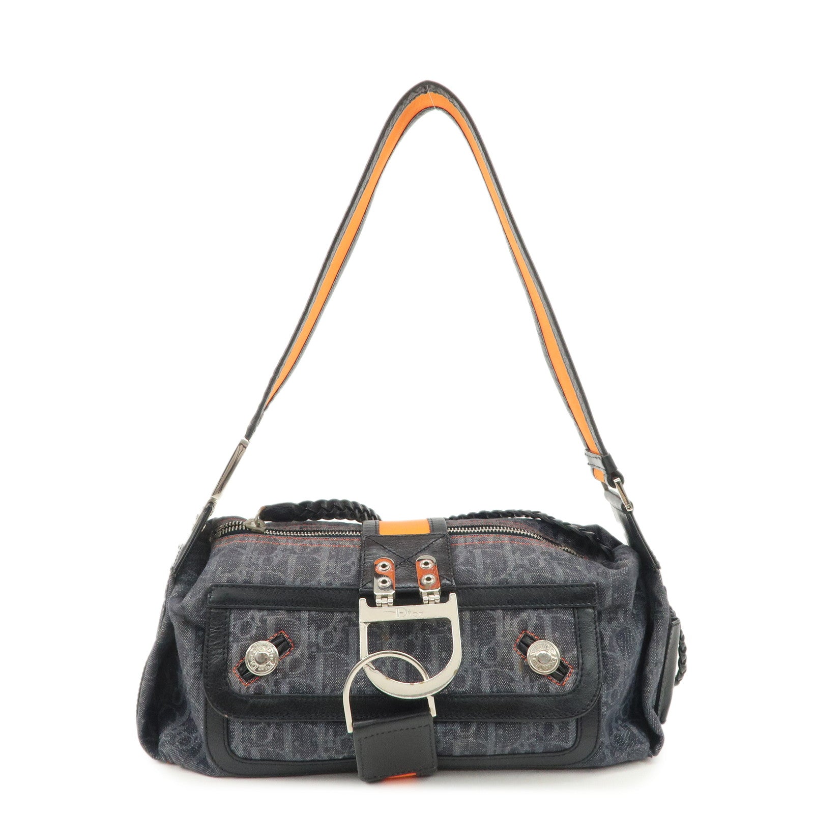 Christian Dior Flight Line Trotter Denim Leather Shoulder Bag