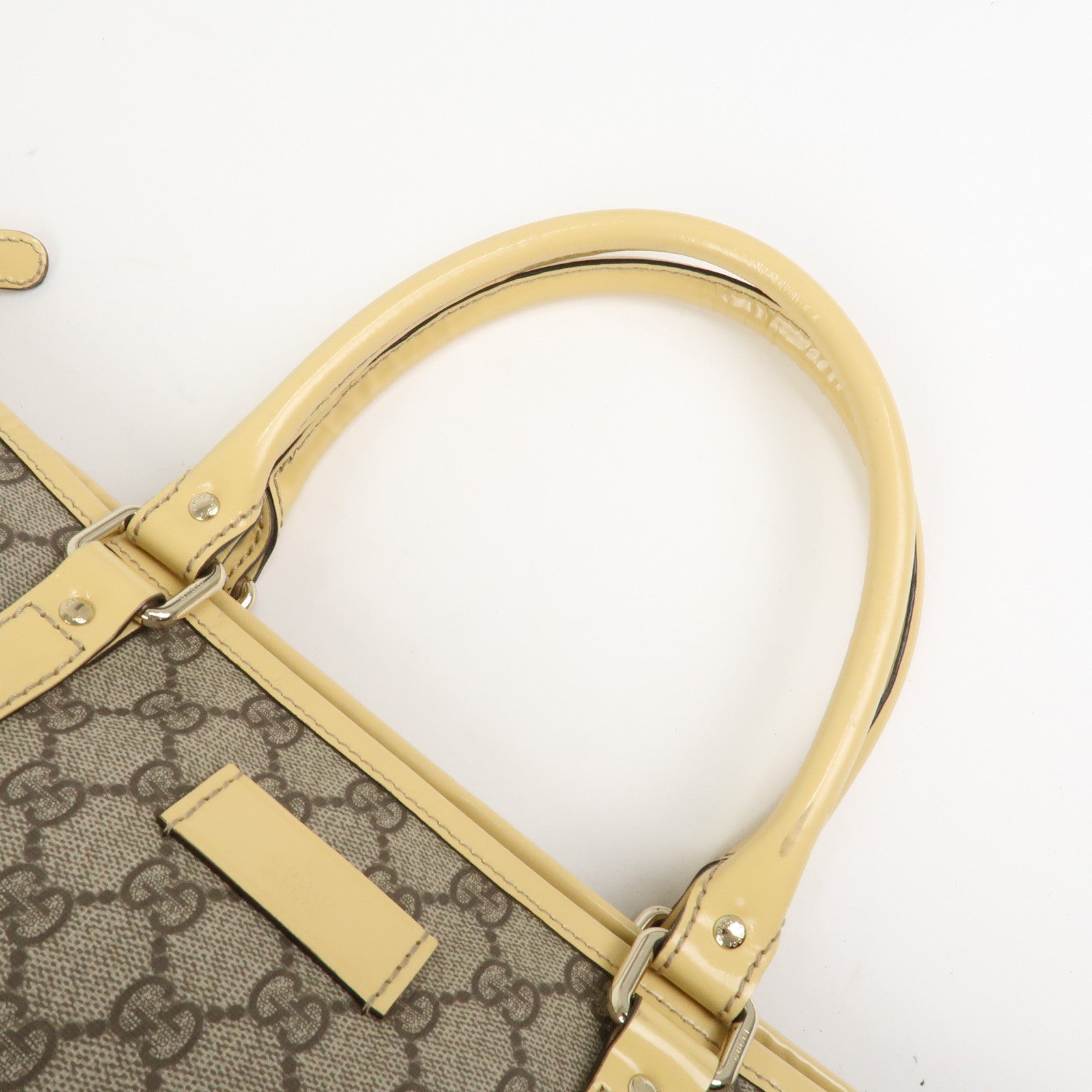 GUCCI GG Supreme Monogram Patent Leather Tote Bag Beige 201482