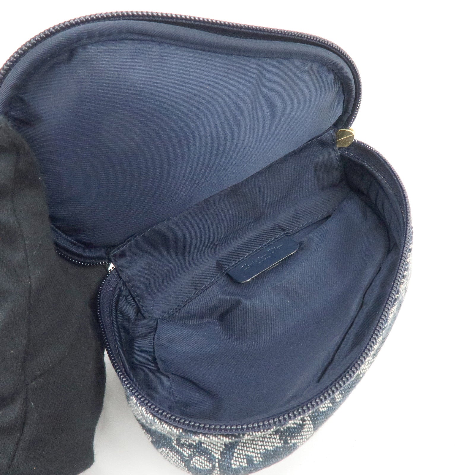 Christian Dior Trotter Jacquard Canvas Leather Cosmetic Pouch Navy