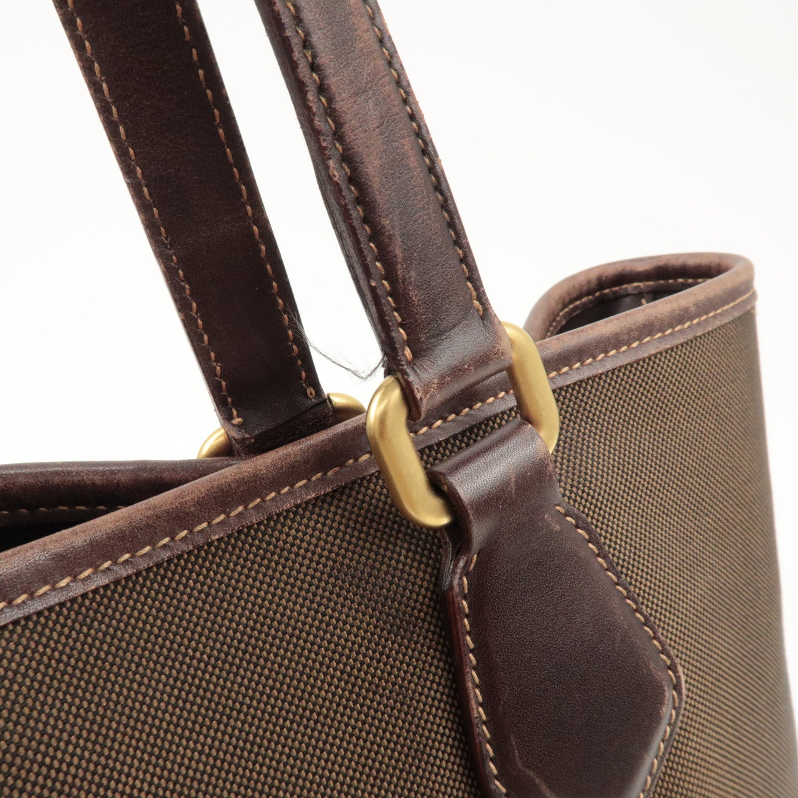 PRADA Triangle Logo Jacquard Leather 2Way Bag Tote Bag Brown Used