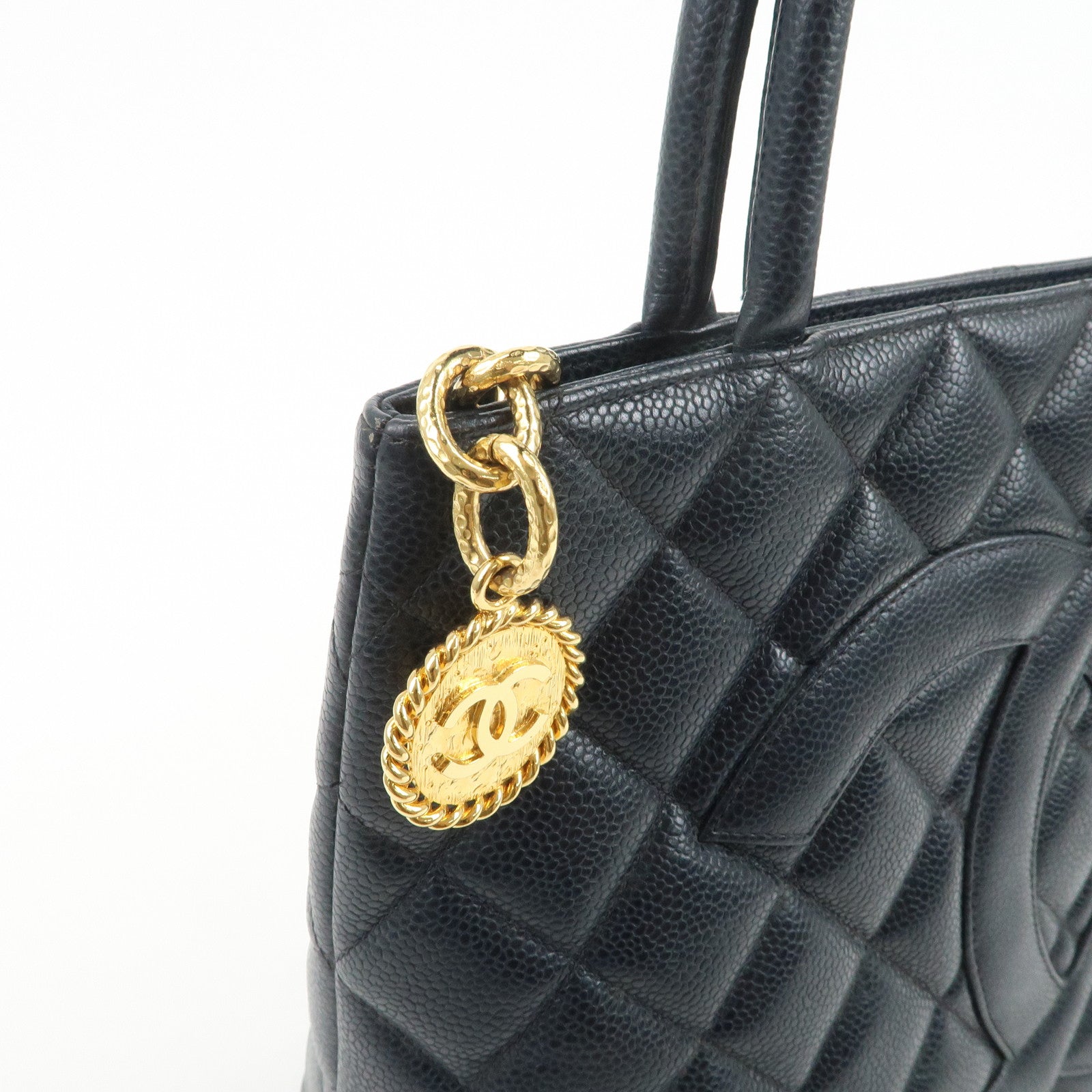 CHANEL COCO Mark Matelasse Medallion Tote Bag Hand Bag Navy A01804