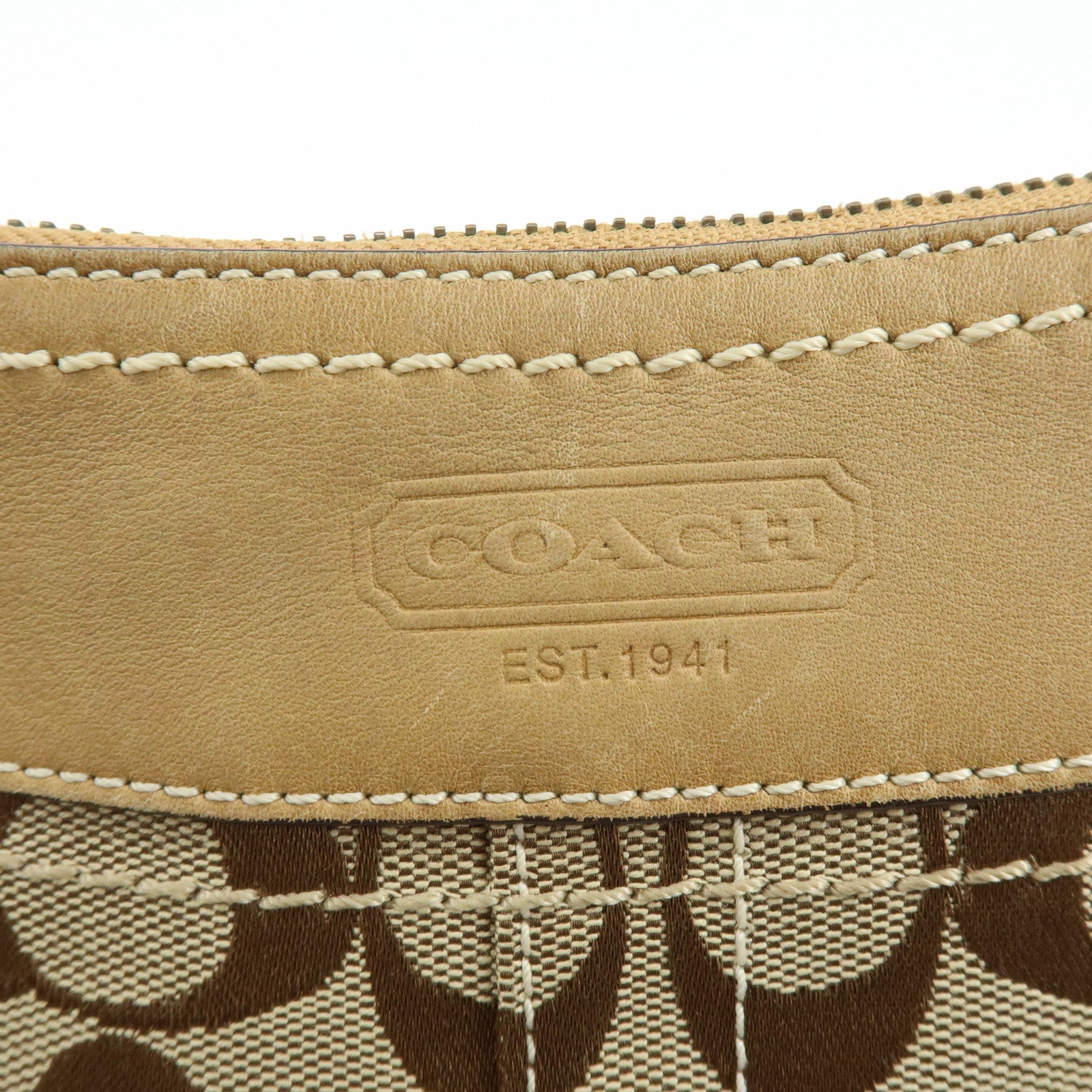 COACH Signature Set of 2 Canvas Leather Shoulder Bag Beige Camel
