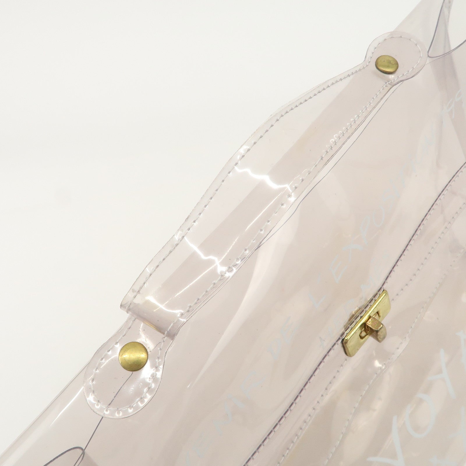 HERMES Kelly Vinyl Hand Bag Clear Transparent Gold Hardware Used