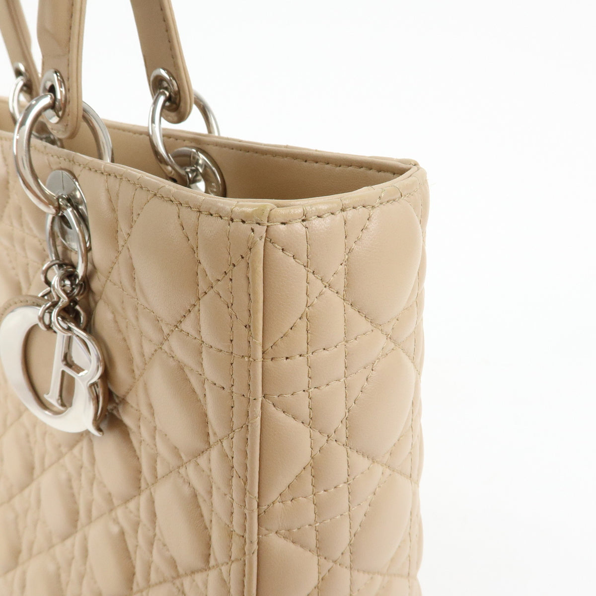 Christian Dior Cannage Lady Dior Leather 2Way Bag Hand Bag Beige