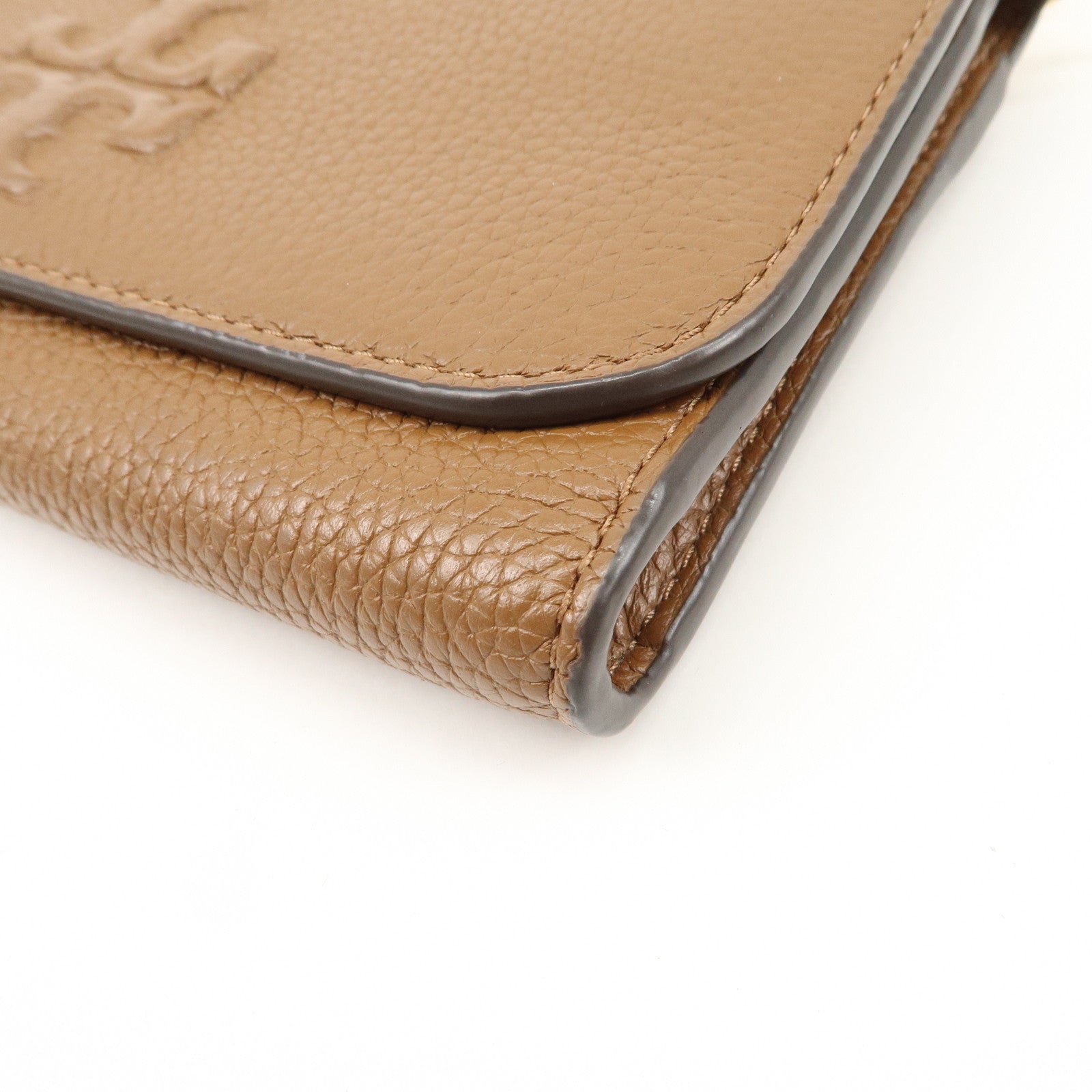 TORY BURCH Leather Shoulder Wallet Brown Used