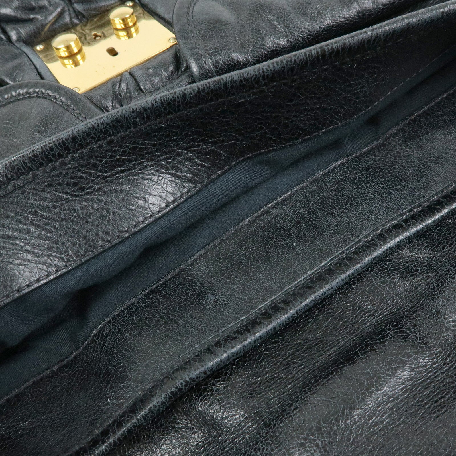 MIU MIU Matelasse Leather Hand Bag Shoulder Bag Black