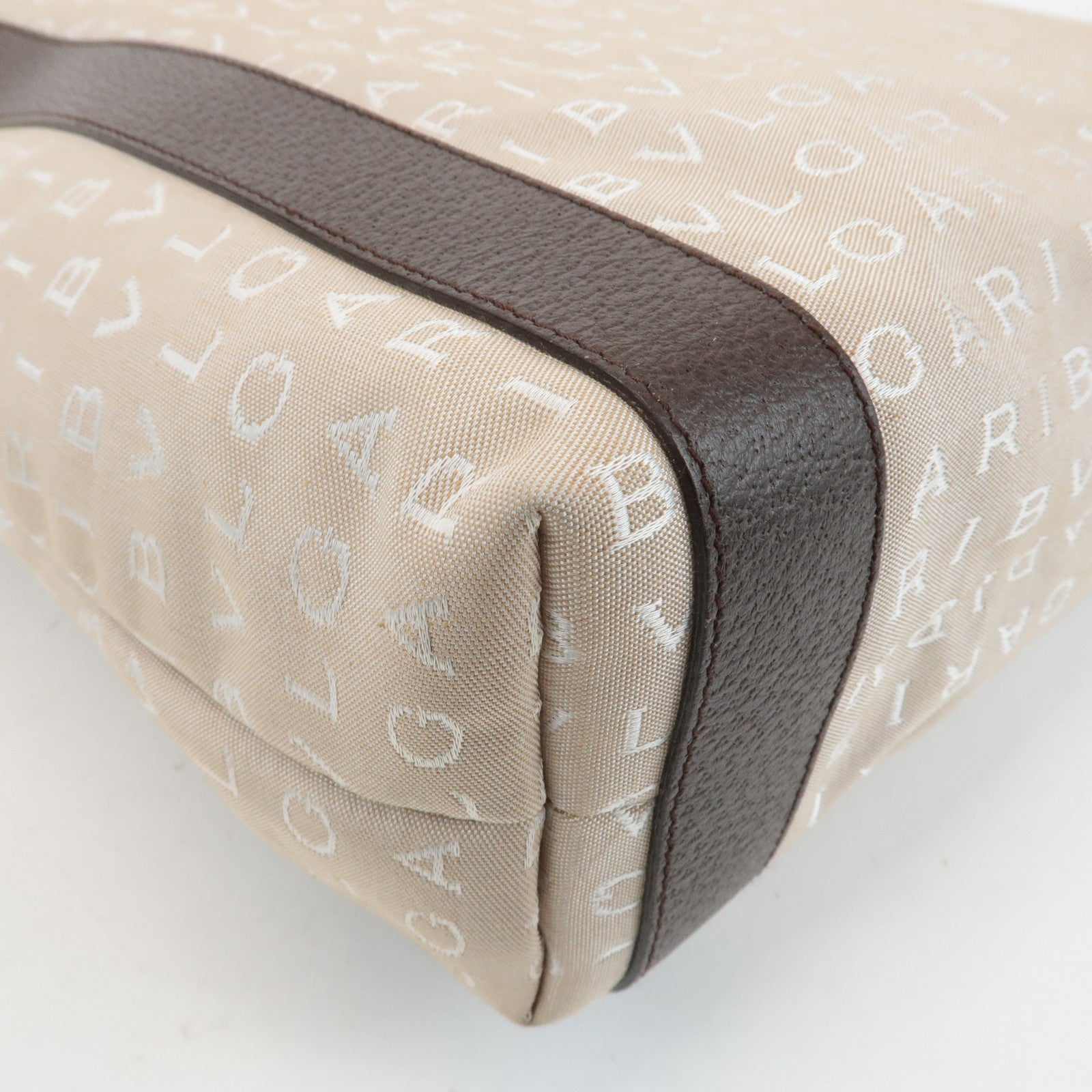 BVLGARI Logomania Canvas Leather Tote Bag Shoulder Bag Beige Dark Brown Used