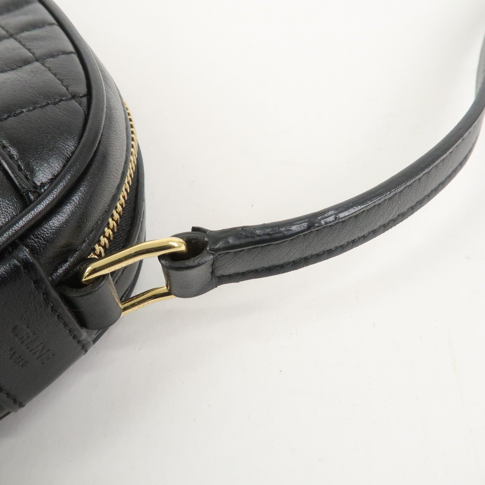 CELINE Calf Leather Shoulder Bag Crossbody Bag Black C Charm