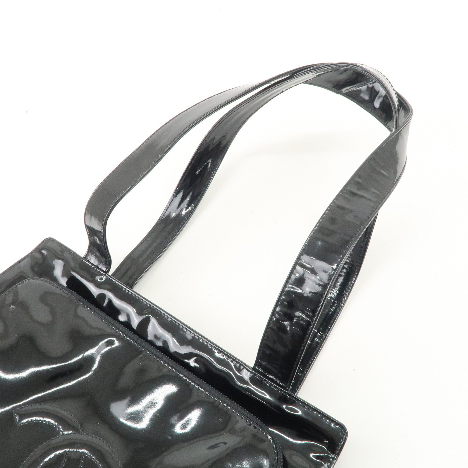 CHANEL COCO Mark Patent Leather Tote Bag Shoulder Bag Black Used