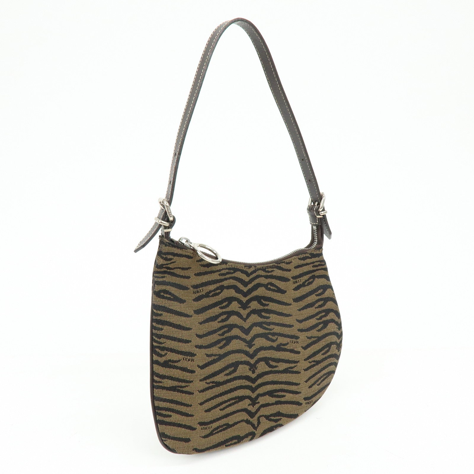 FENDI Canvas Leather Zebra Pattern Shoulder Hand Bag Brown 8BR248