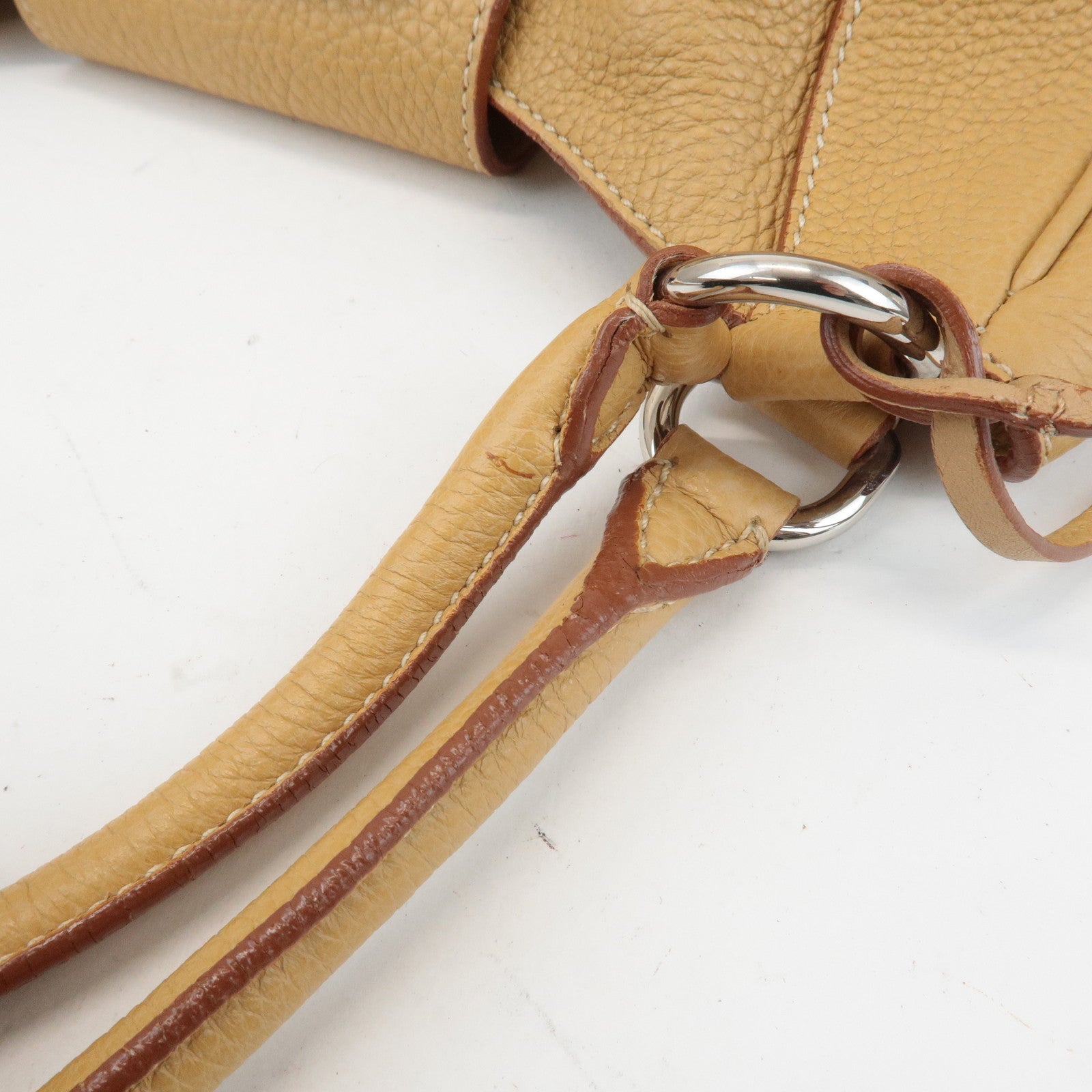 PRADA Leather Shoulder Bag Hand Bag Beige Silver HDW Used