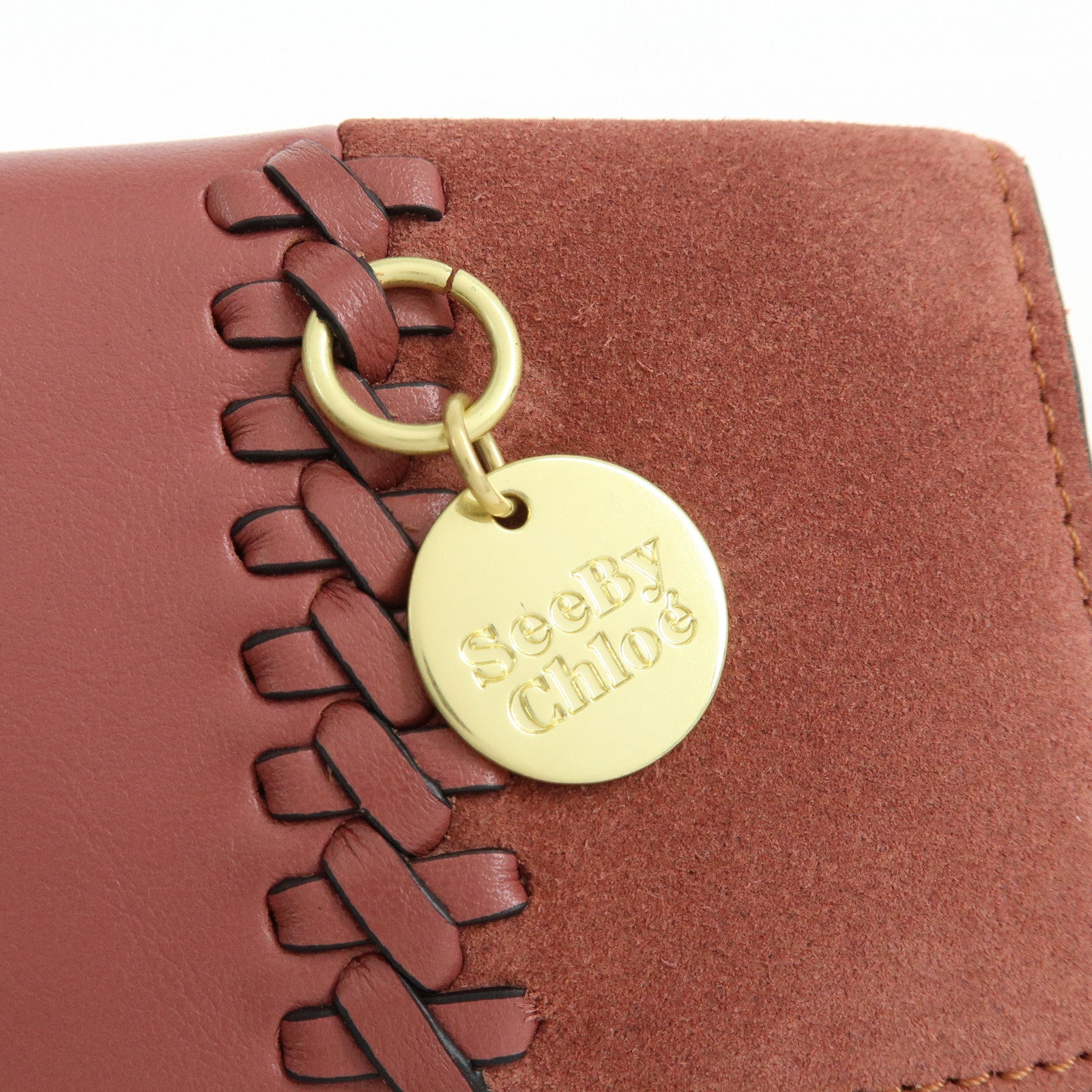 Chloe See By Chloe Leather Suede Compact Trifold Wallet Dusty Pink