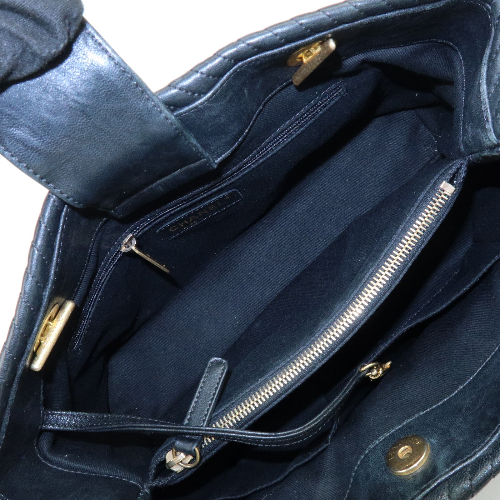 CHANEL Chevron Calf Leather Shoulder Bag Tote Bag Black