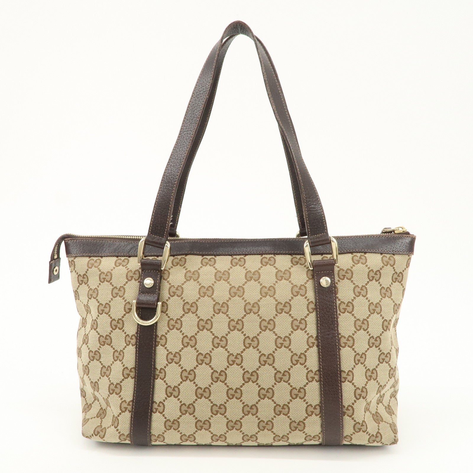 GUCCI Abbey GG Canvas Leather Tote Bag Hand Bag Beige 141470 Used