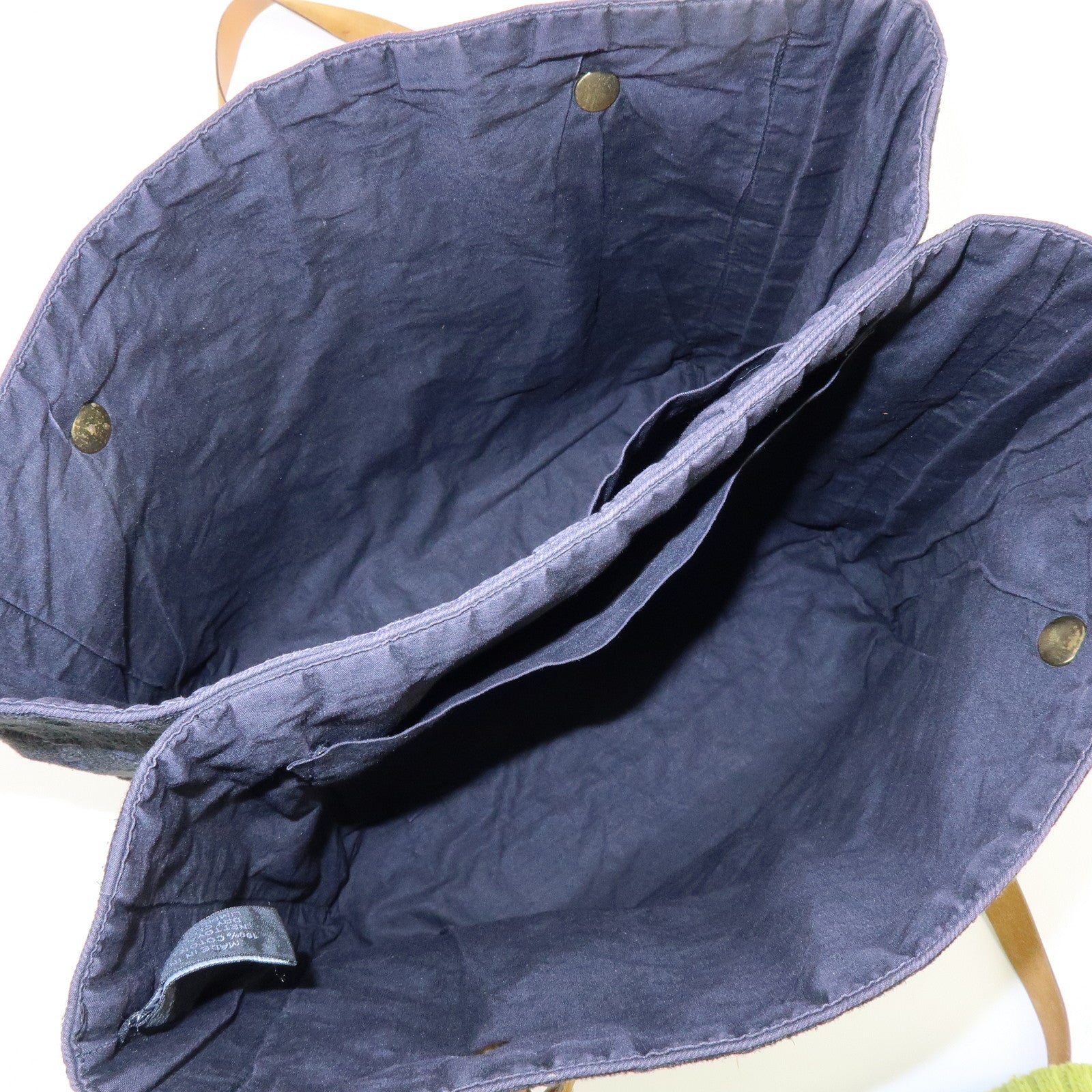 HERMES Amedaba Cabas de Poche Cotton Canvas Leather Tote Bag Navy