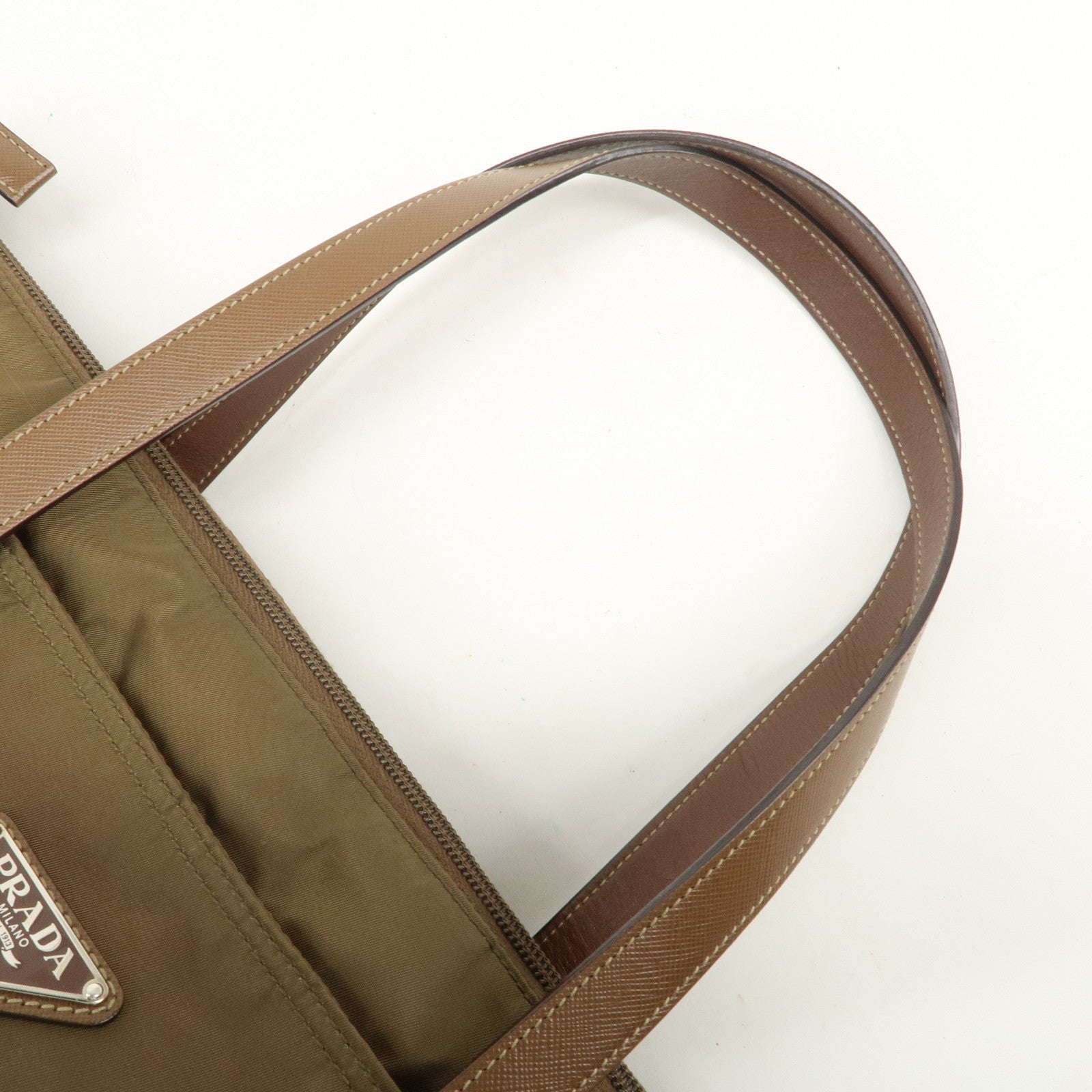 PRADA Triangle Logo Nylon Saffiano Leather Tote Bag Shoulder Bag
