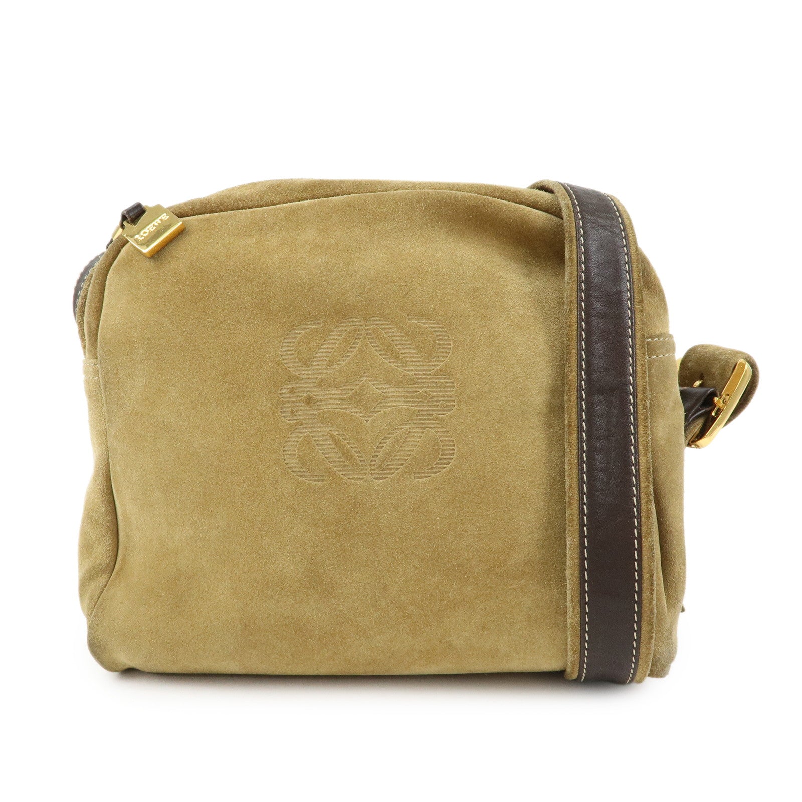 LOEWE Anagram Suede Leather Shoulder Bag Crossbody Bag Beige