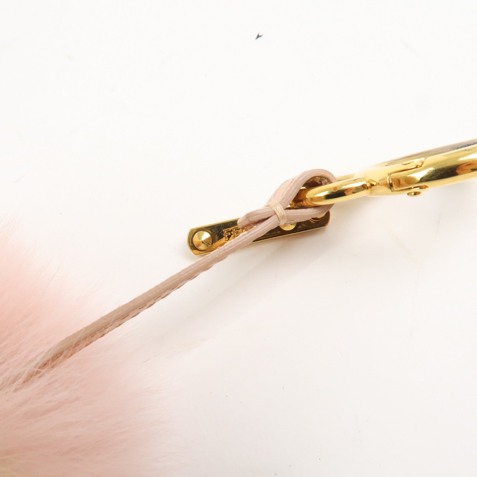 FENDI Pompom Fur Bag Charm Key Ring Brown Pink A7R259