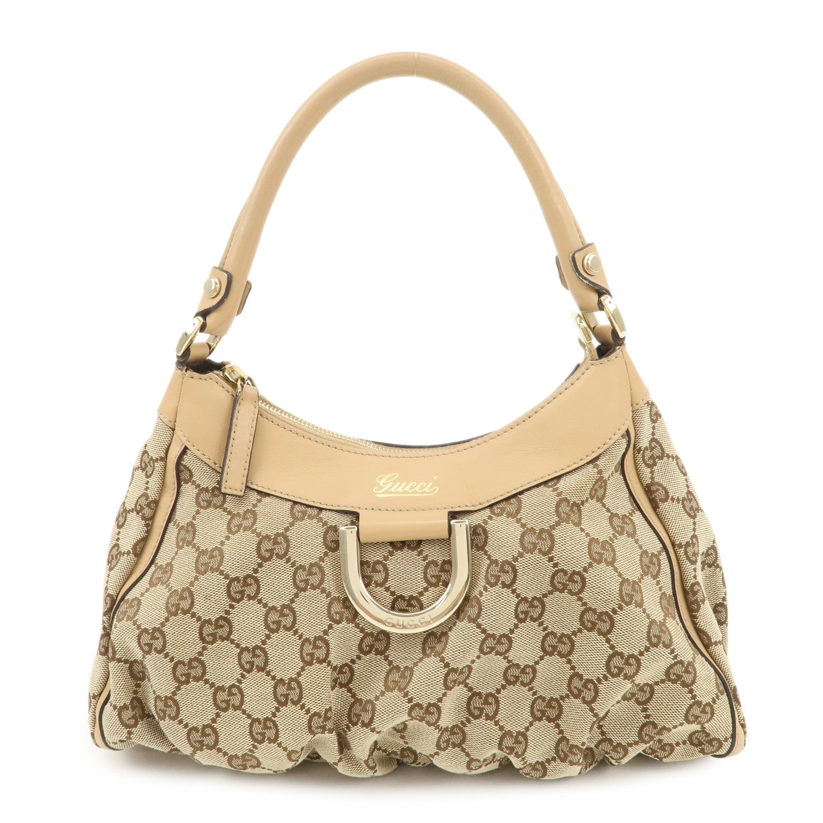 GUCCI Abbey GG Canvas Leather Shoulder Bag Beige 190525 Used