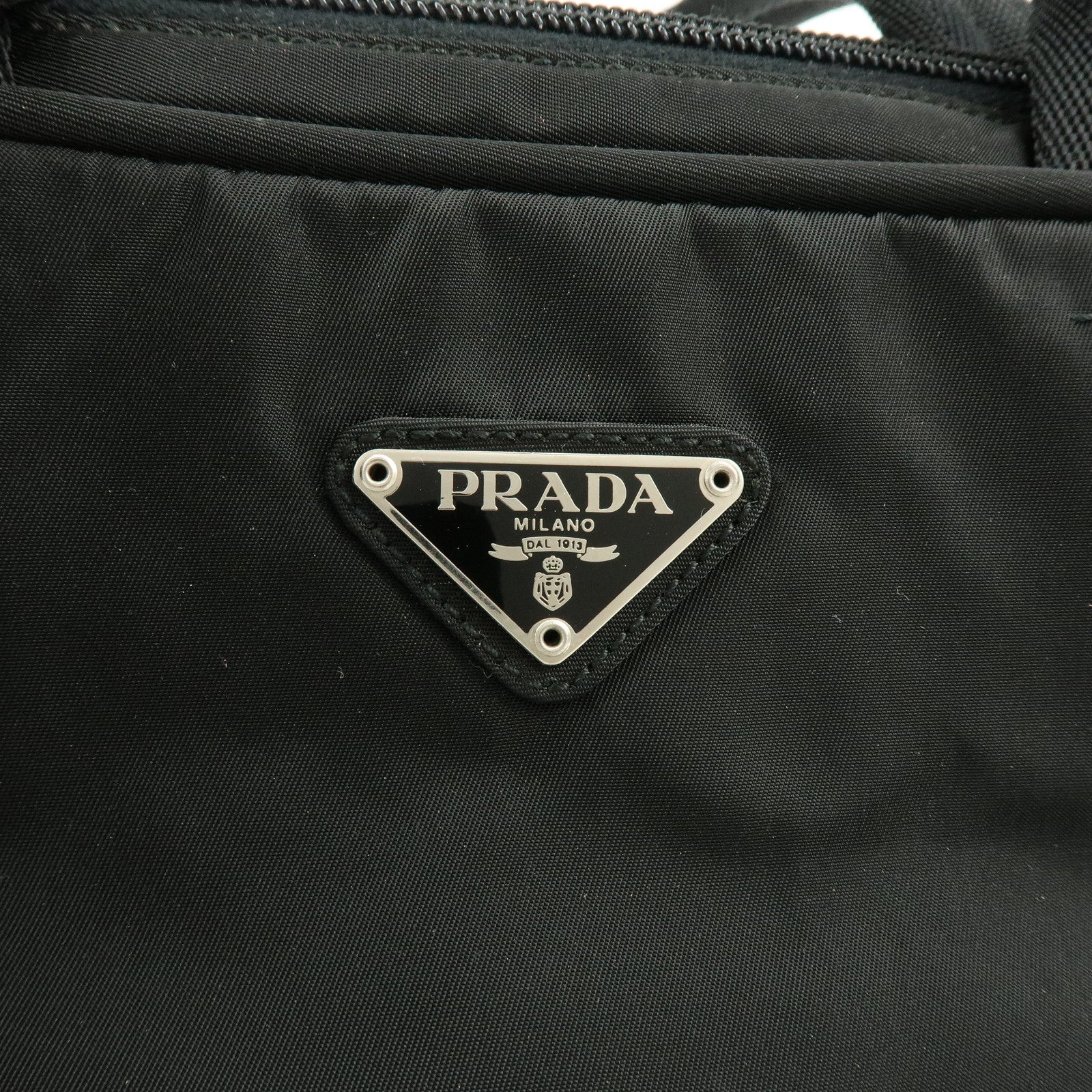 PRADA Triangle Logo Nylon Leather Hand Bag Tote Bag Black B8495